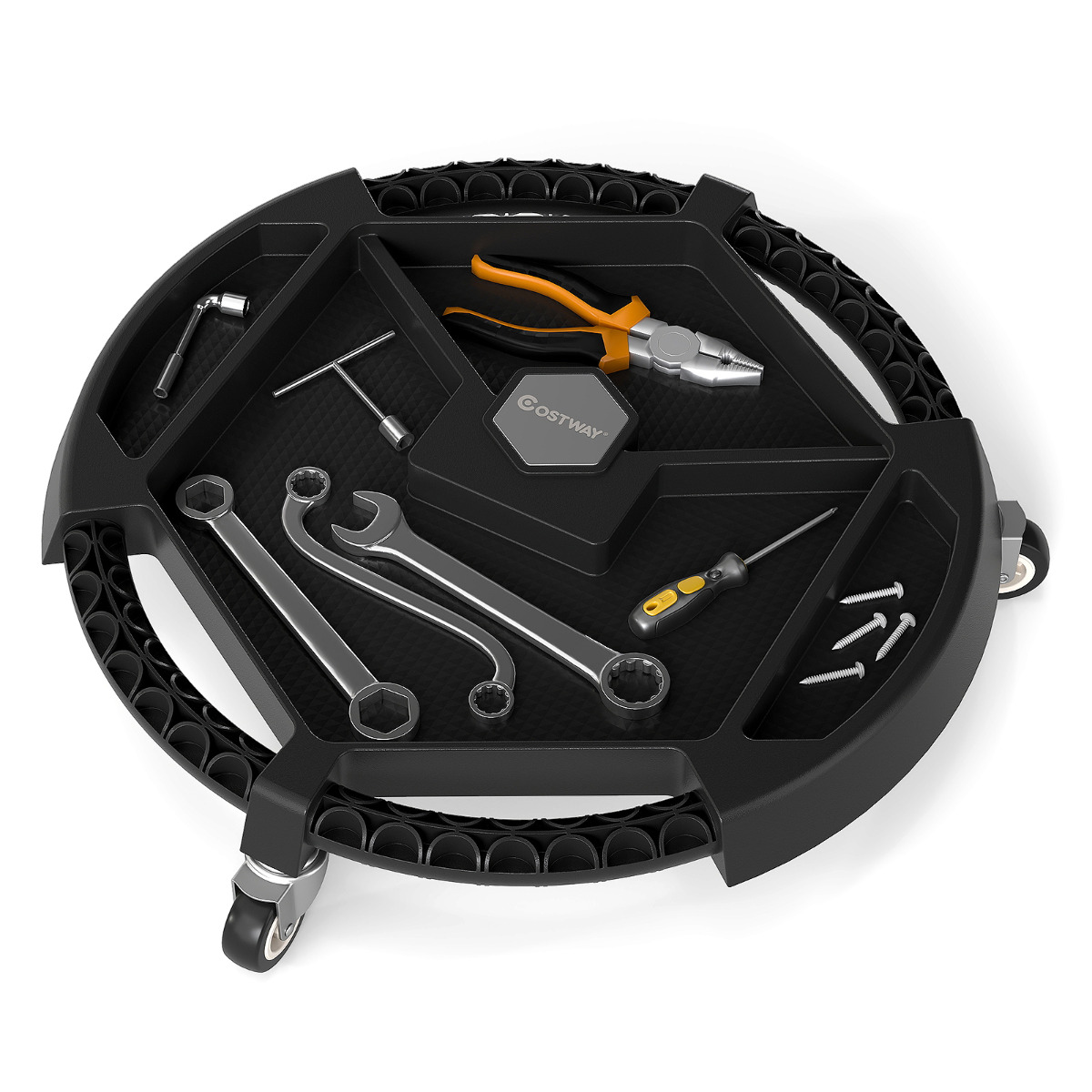 Kerge kaasaskantav käru 4 sektsiooniga, kandevõime 14 kg, must ratastel tööriistakast autole