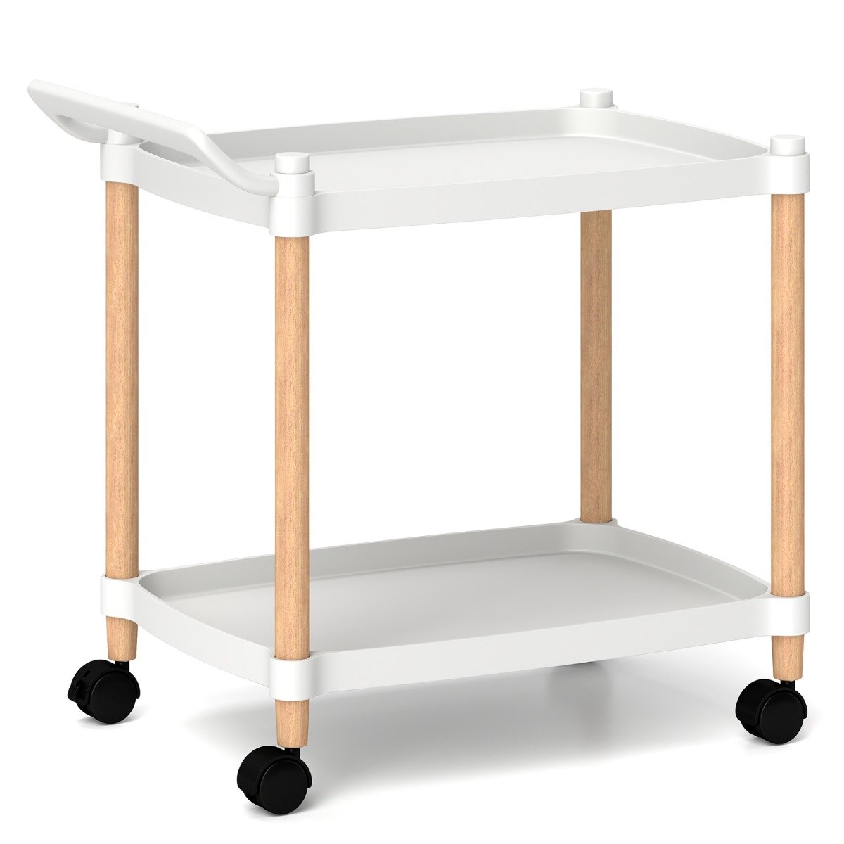 2-korruseline lukustatavate ratastega riiul pöögipuidust raamiga kärukorraldaja