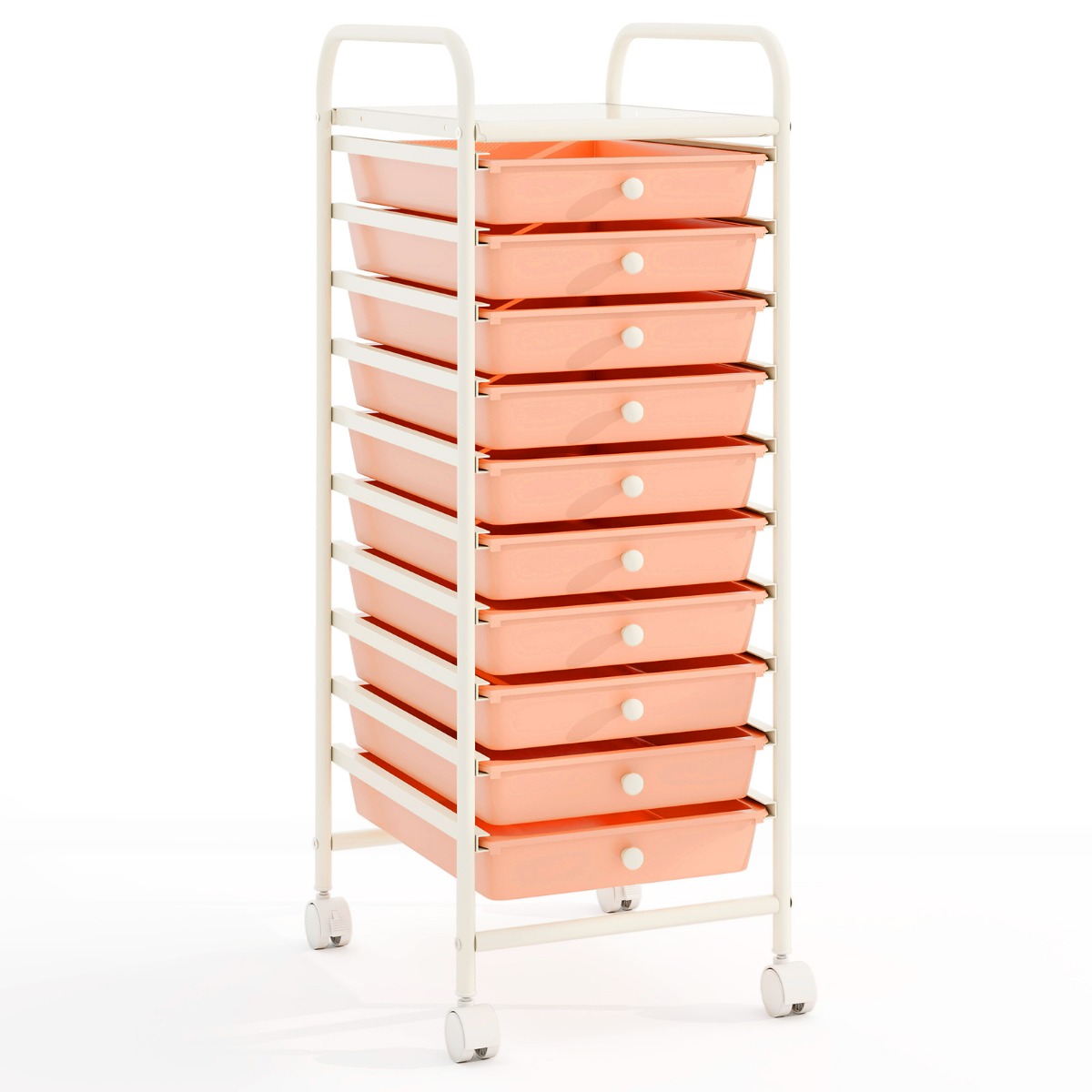 Riiulikäru rollwagen 10 sahtliga lisakäru läbipaistevkirjumustkollane 33 x 37 x 86 cm heleroosa