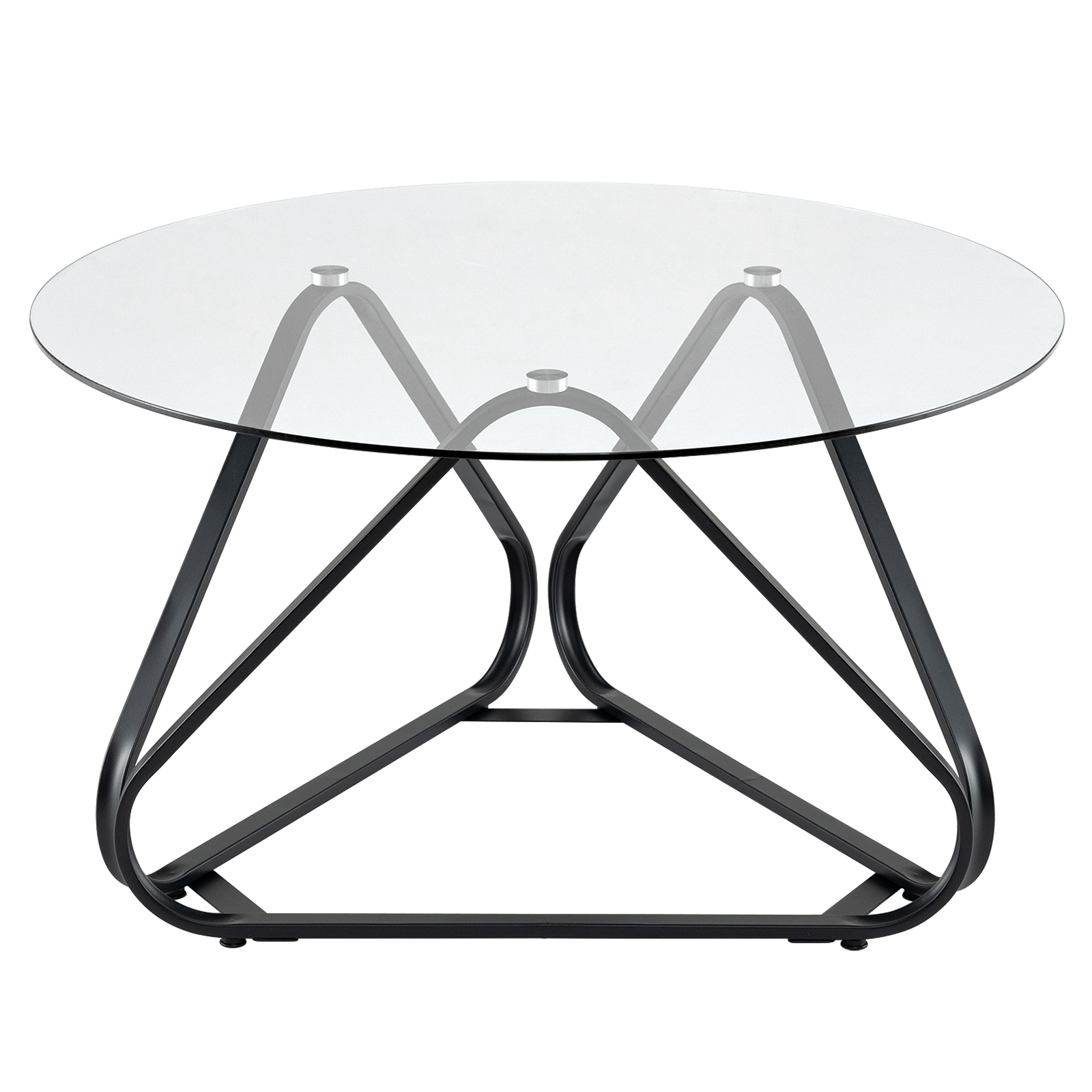 Ümmargune kohvilaud karastatud klaasist ja metallraamiga. Moodne klaasist abilaud, must.