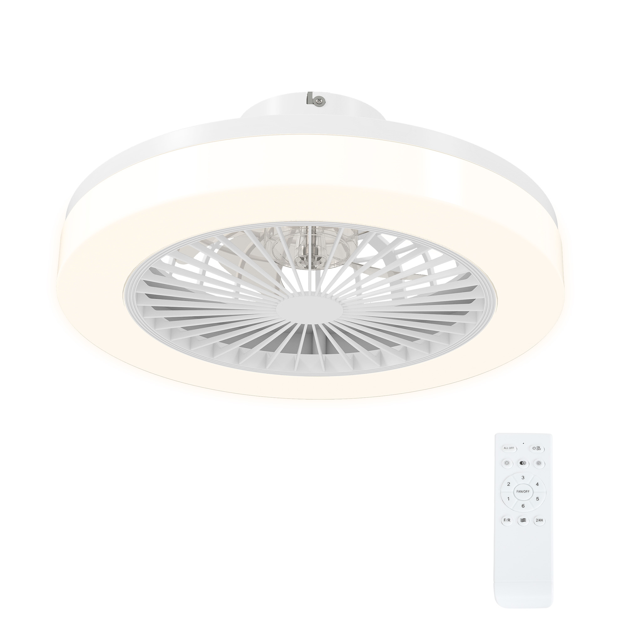 Laeventilaator LED-valgusega, 6 kiirust, puldiga, valge