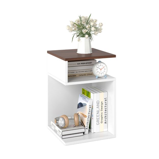 S-kujuline abilaud 2 avatud riiuliga öökapp 3 tasandit diivanilaud valge pähkel