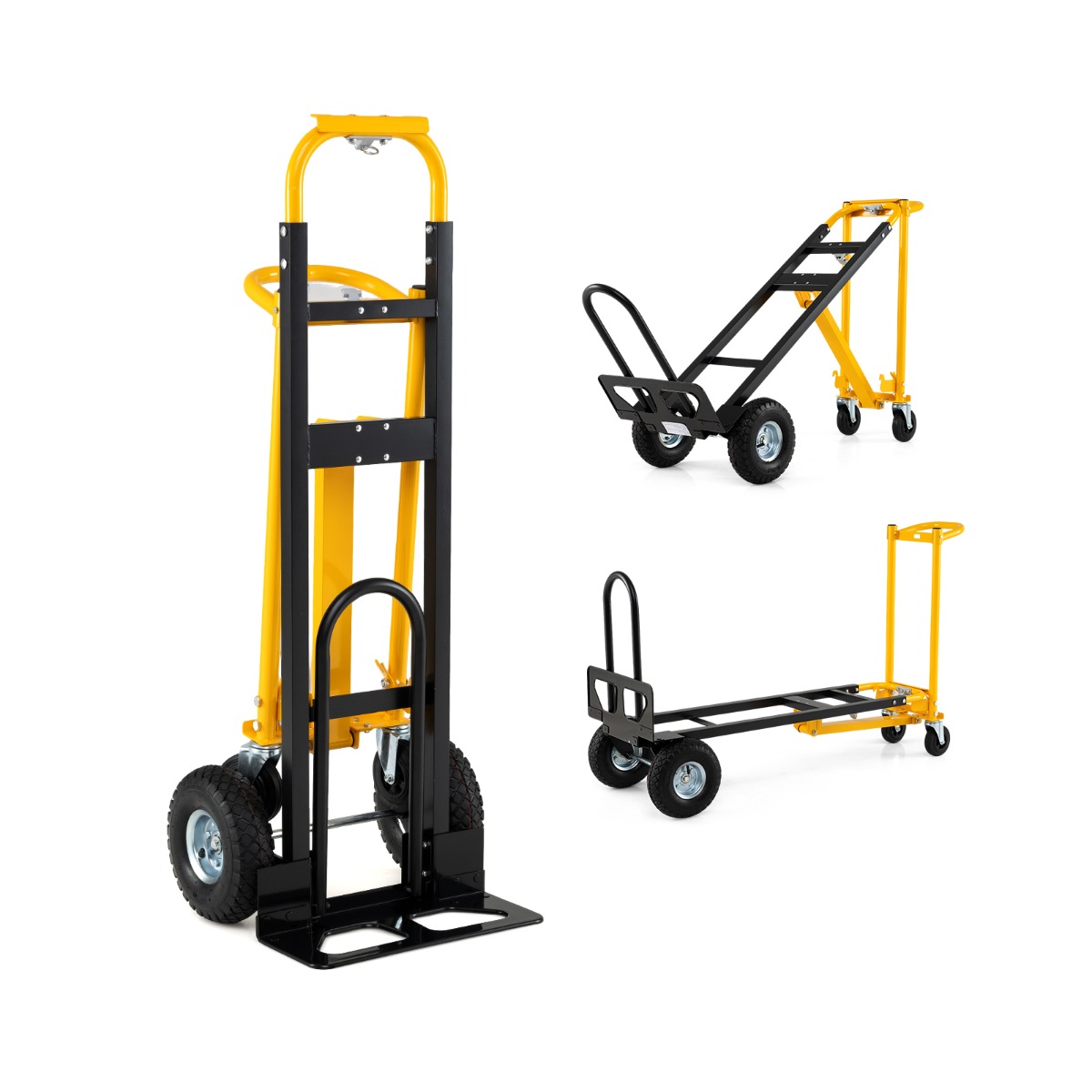 3-ühes kotikäru ja transpordikäru, kokkupandav käsikäru, õhkrehvide ja kummist ratastega, kollane