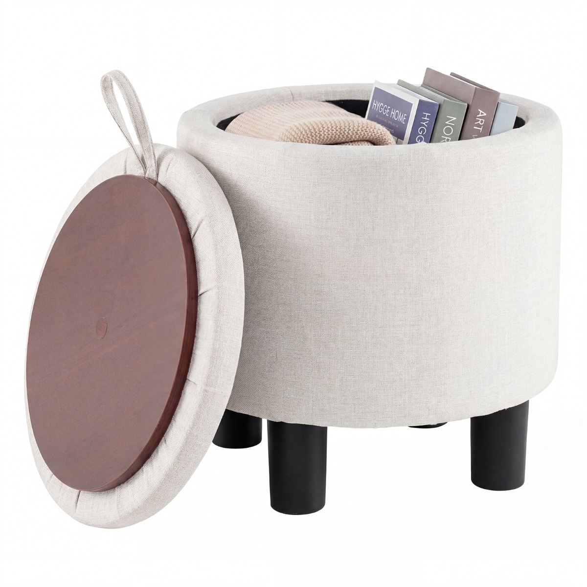 Ringjas hoiustamisega tumba linase kangaga beež