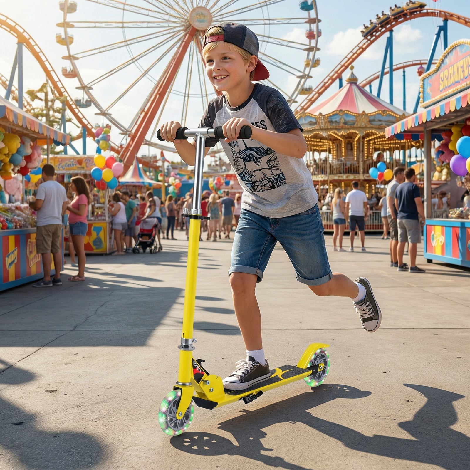 Tõukeratas, tõukeratas, lastetõukeratas, linnatõukeratas, kokkupandav, kuni 70 kg, kollane