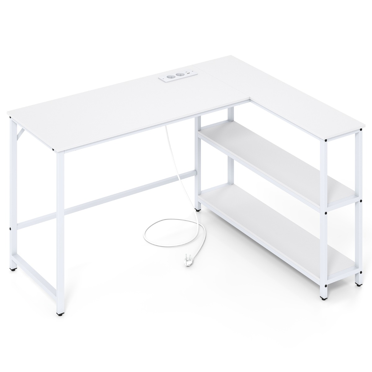 L-kujuline laud arvuti laadimisjaamaga, metallraamiga mängulaud