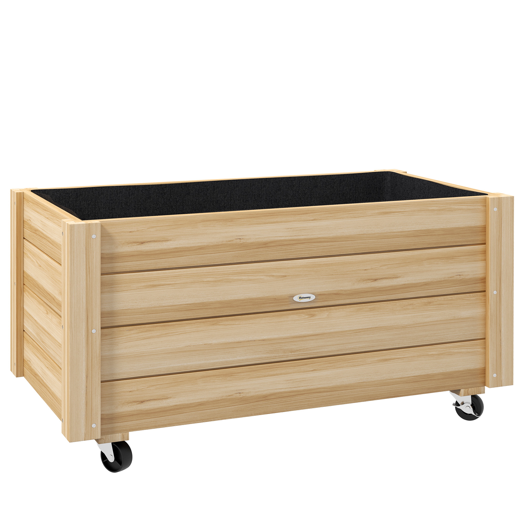 Kõrgendatud aiapeenar, ilmastikukindel värv, 4 ratast, naturaalne puit, 89 x 48 x 47 cm