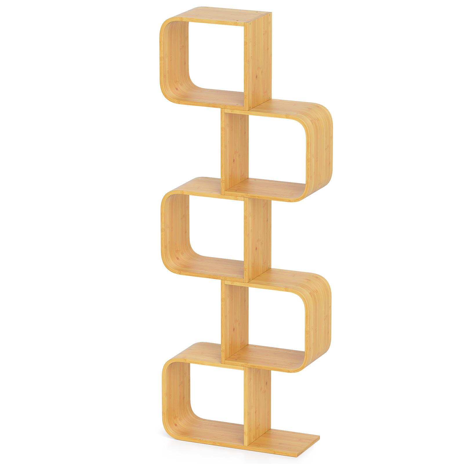 S-kujuline bambusest raamaturiiul 5 tasandiga kuubikriiul kontoririiul naturaalne