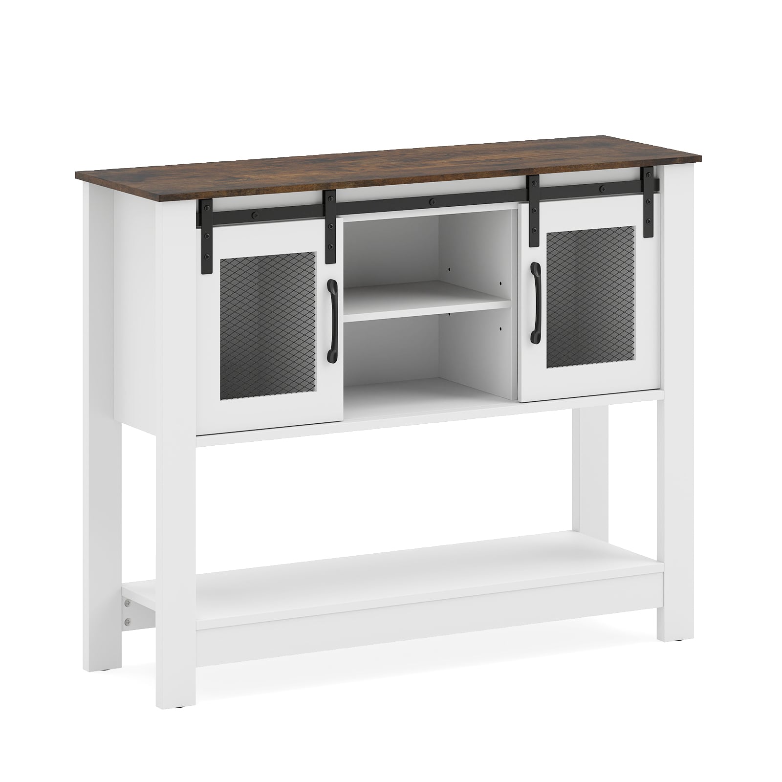 Kummut hoiuruumiga, 2 lükandukse, 2 avatud sektsiooni ja reguleeritava riiuliga; esikulaud