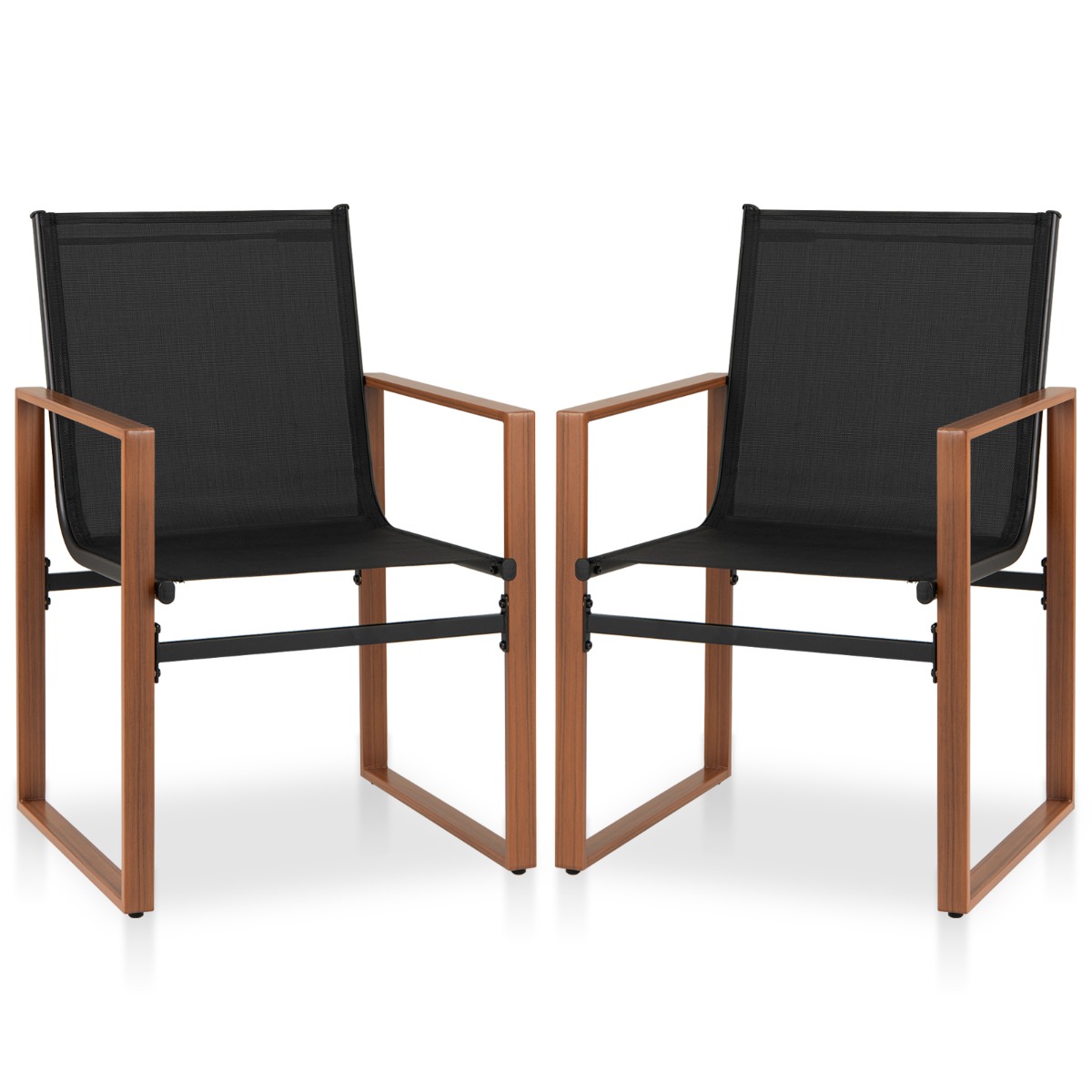 Hingava kanga ja ergonoomilise seljatoega ilmastikukindlad aiatoolid ning terrassitoolid (2 tk komplekt) must
