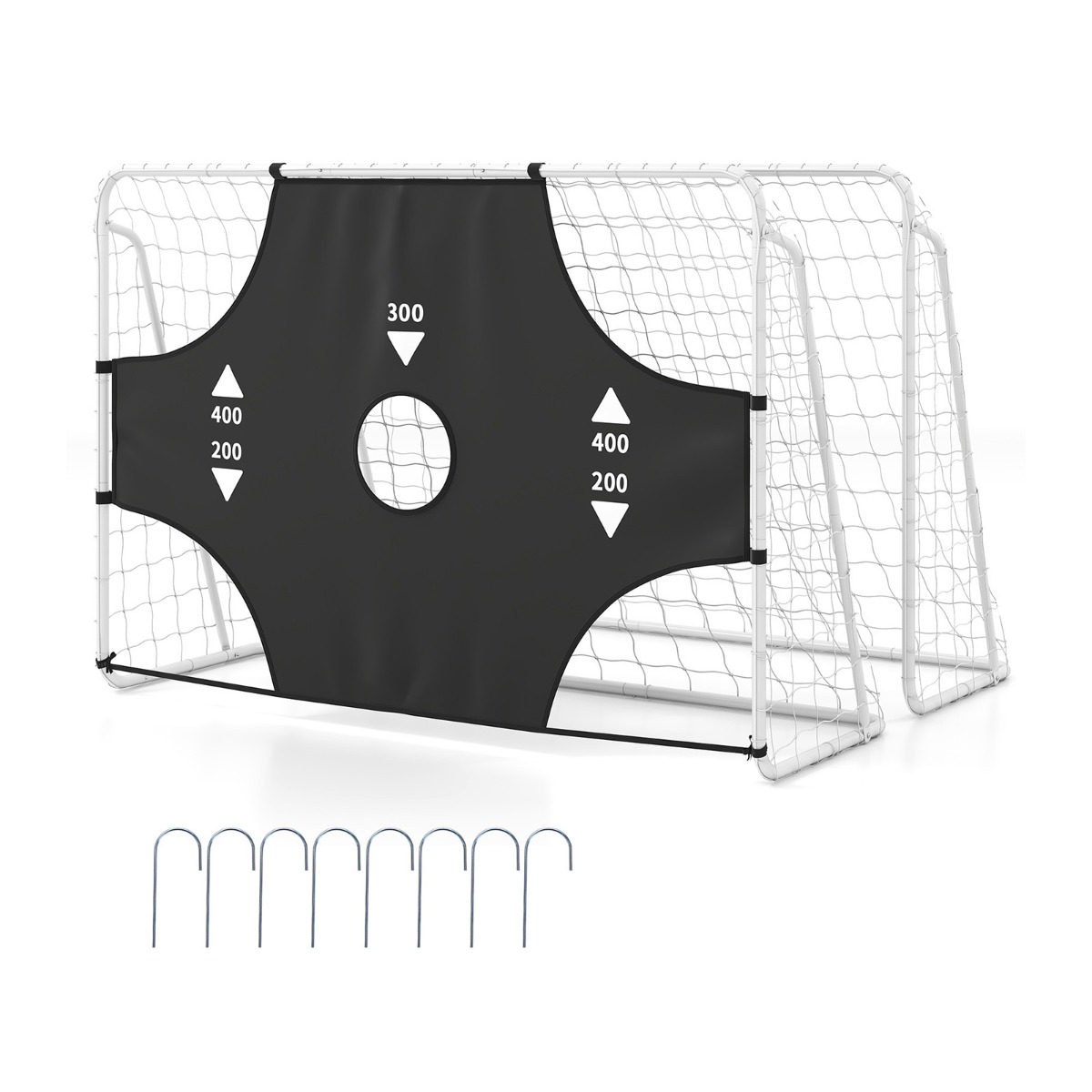 Jalgpallivärav eemaldatava sihtmärgiseinaga, käsipallivärav 5 laskeaugu ja kinnitussüsteemiga, valge, 215 × 77 × 152 cm
