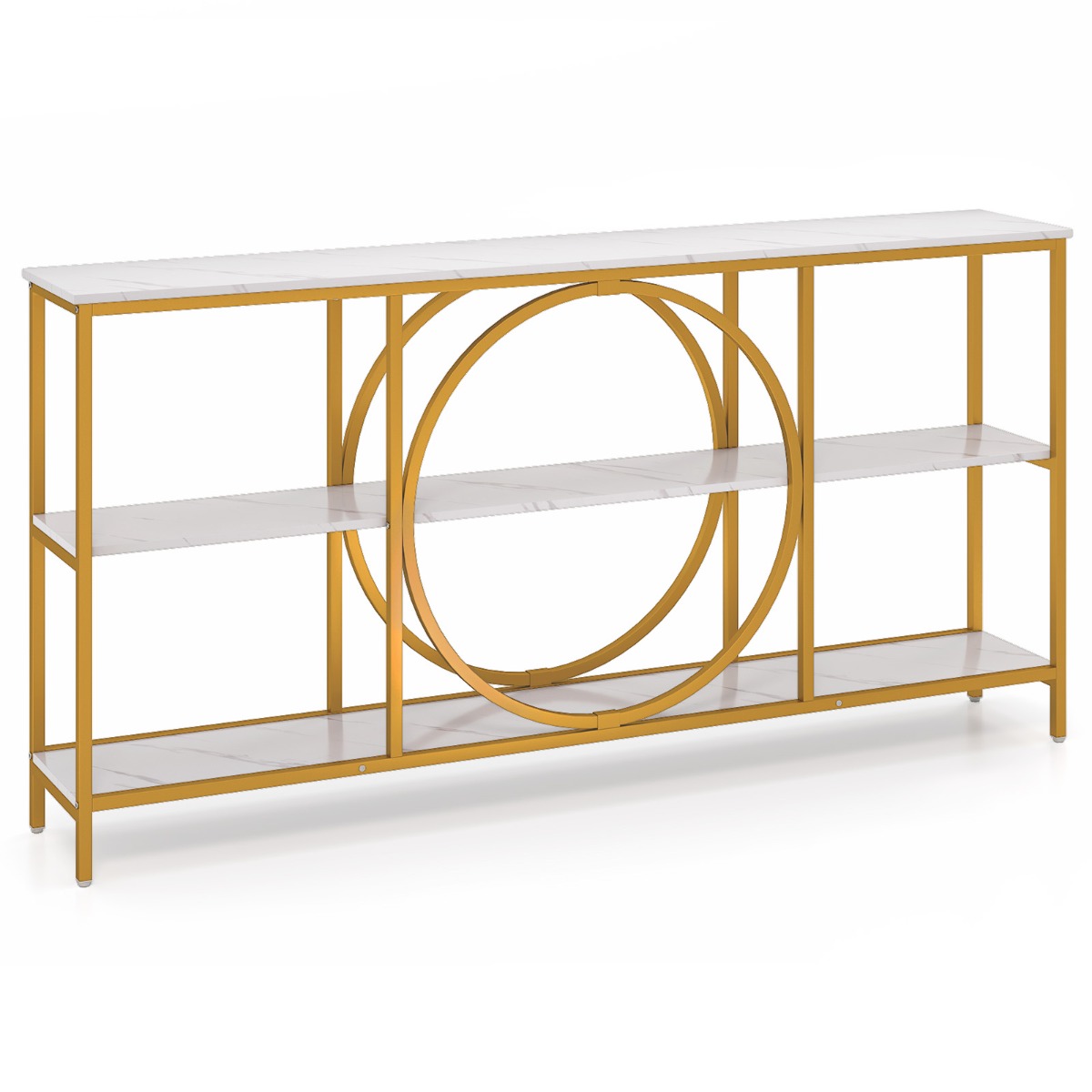 Kolmetasandiline konsoollaud keskajastu stiilis vastupidav metallraamiga valge esikulaud