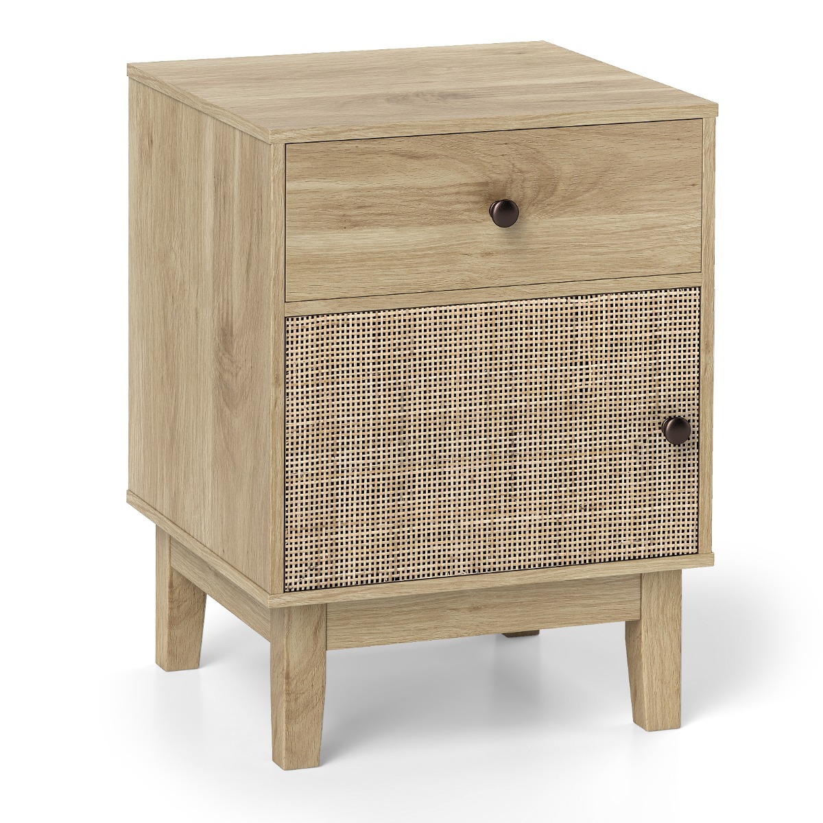 Rotangist öökapp sahtli ja kapiga boho-stiilis öökapp abilaud naturaalne