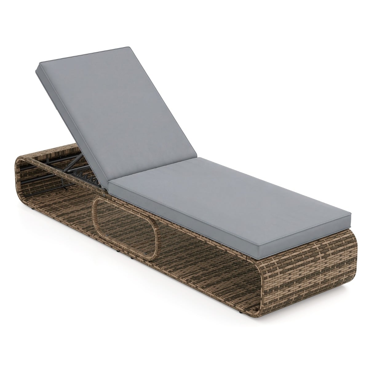 Rotangist päevitustool padja ja reguleeritava seljatoega, ilmastikukindel rõdutool, hall