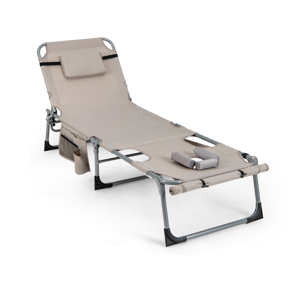 Näoavaga päevituslamamistool, reguleeritava seljatoe ja jalatoega, kokkupandav aialamamistool, beež