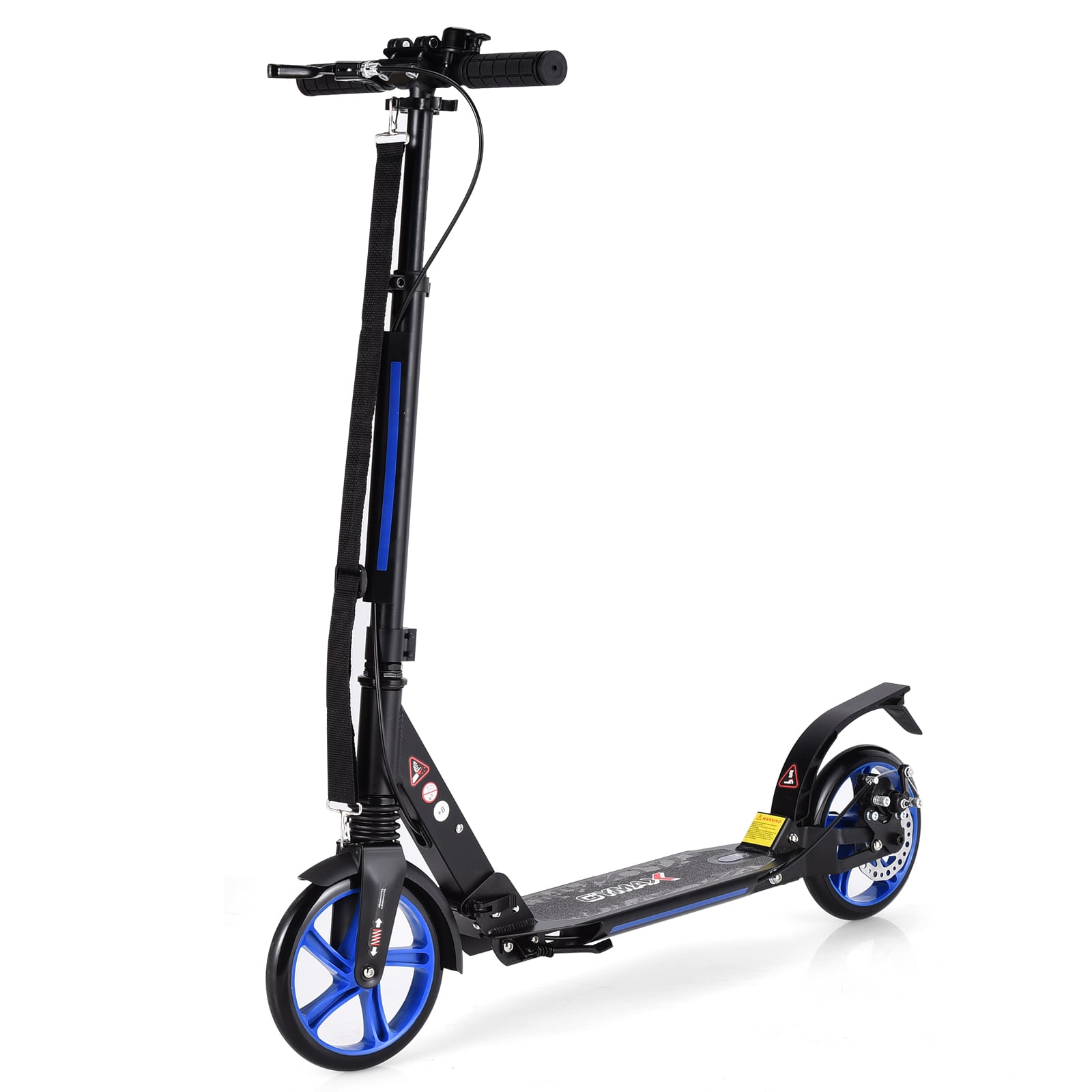 Sporttõukeratas alumiiniumist jalalauaga, tõukeratas, reguleeritava kõrgusega, kokkupandav, must siniste ratastega