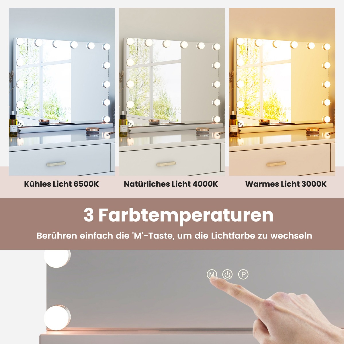 Hollywoodi peegel valgustusega lauapeegel 14 dimmeeritava led-lambi ja 3 valgusvärviga mõõtmed 50 x 12 x 43 cm