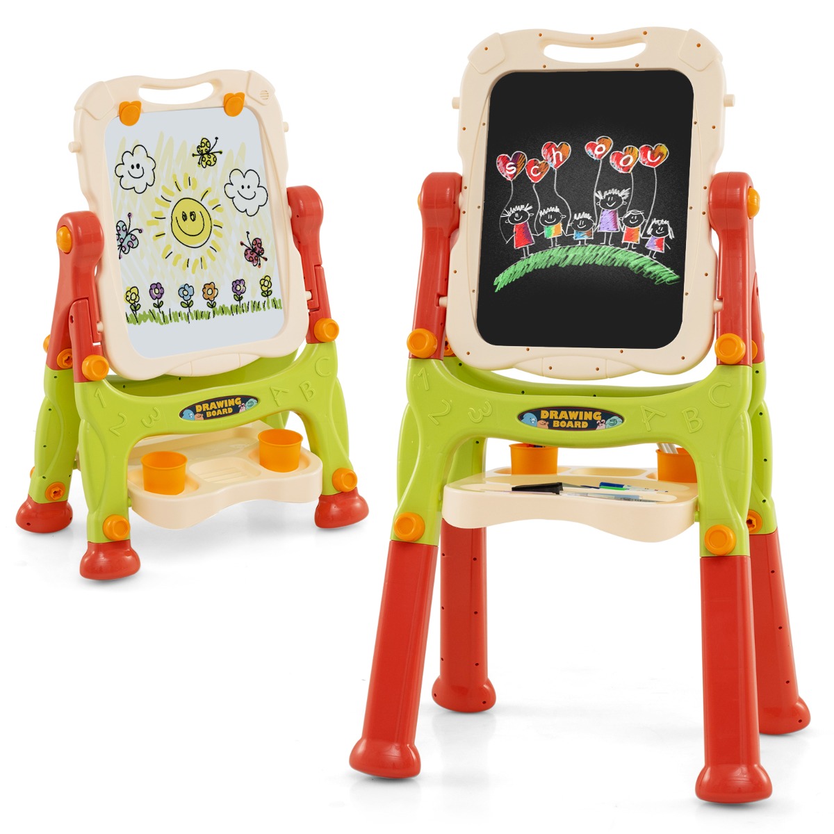 Laste kahepoolsed tahvlid valge tahvli ja kriiditahvliga kõrguse reguleeritav laste tahvel oran