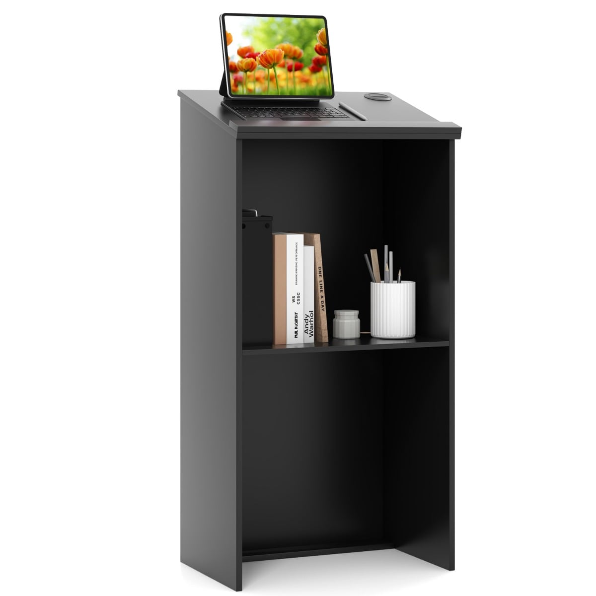 Seisupult/pult riiuli ja kaablikorraldusega, must, 58 x 40 x 116,5 cm