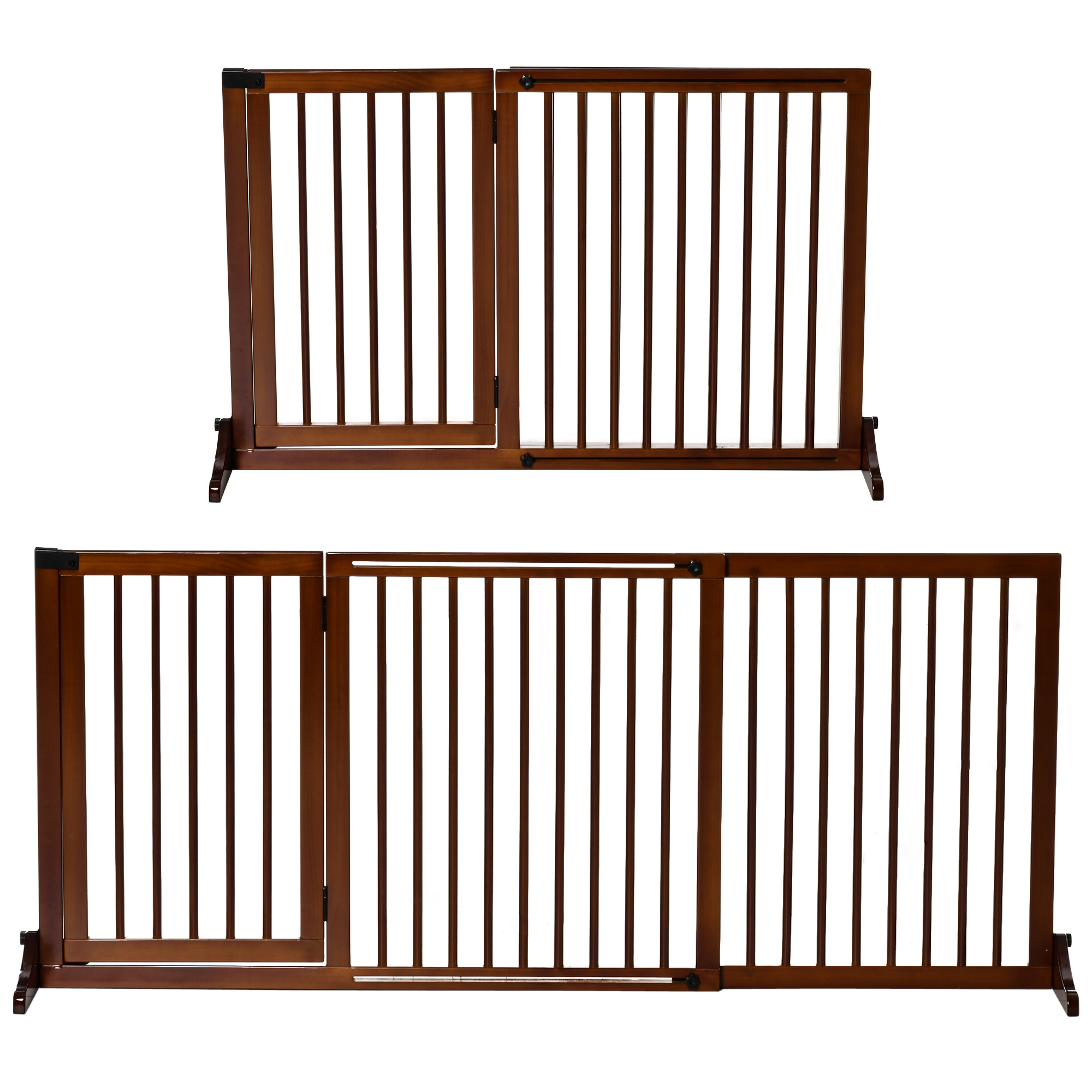 Koeravärav, Ukse turvavärav, Puidust turvavärav, Eraldiseisev koeravärav uksega, Koeratõke, Konfigureeritav värav Kaminale ja Pliidile, Pruun, 113-166 x 36 x 71 cm