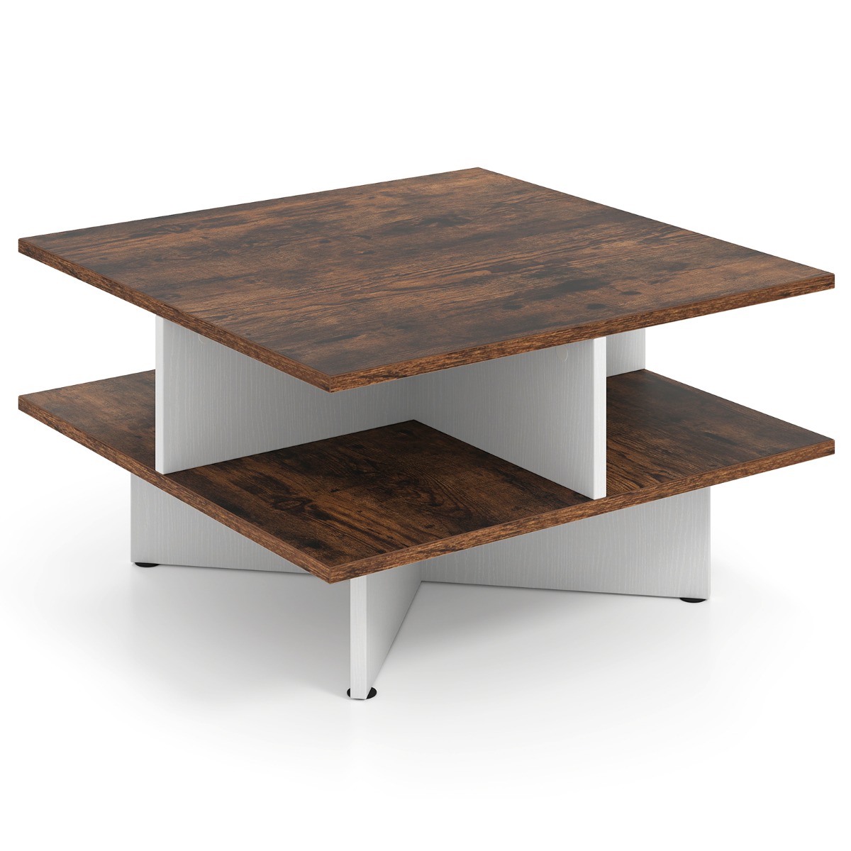 Diivanilaud puit ruudukujuline elutoalaud 4 hoiuruumiga rustikaalne pruun ja valge