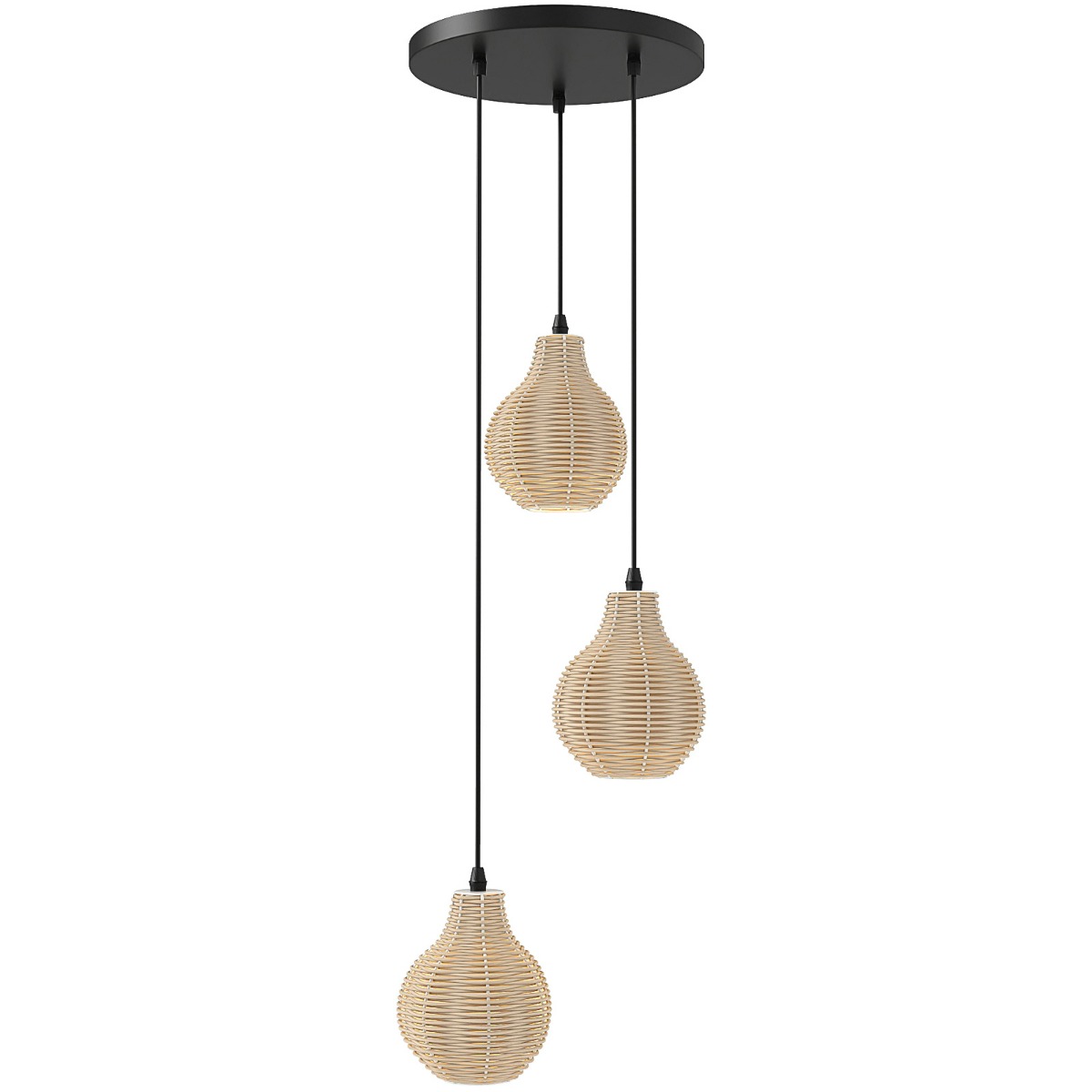 Boho 3-valgusega rotangist rippvalgusti, käsitsi kootud naturaalsest vitstest lühter reguleeritava kõrgusega, beež rippvalgusti