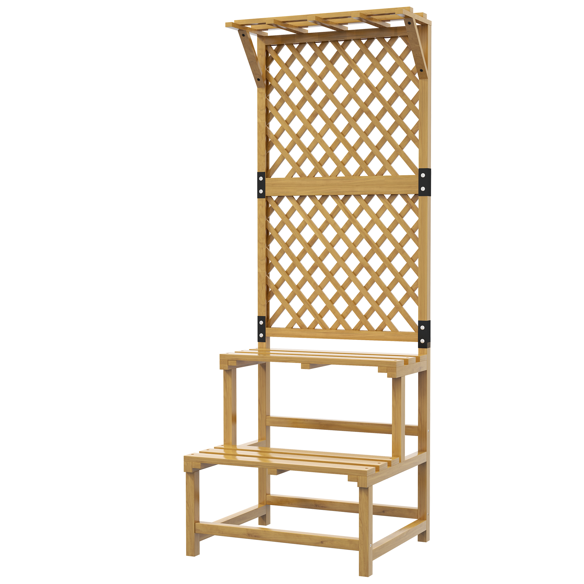 Lillealus, lillepidu, 2 riiulit, võre ja katusega, kuusepuit, 60x50x166cm, kollane