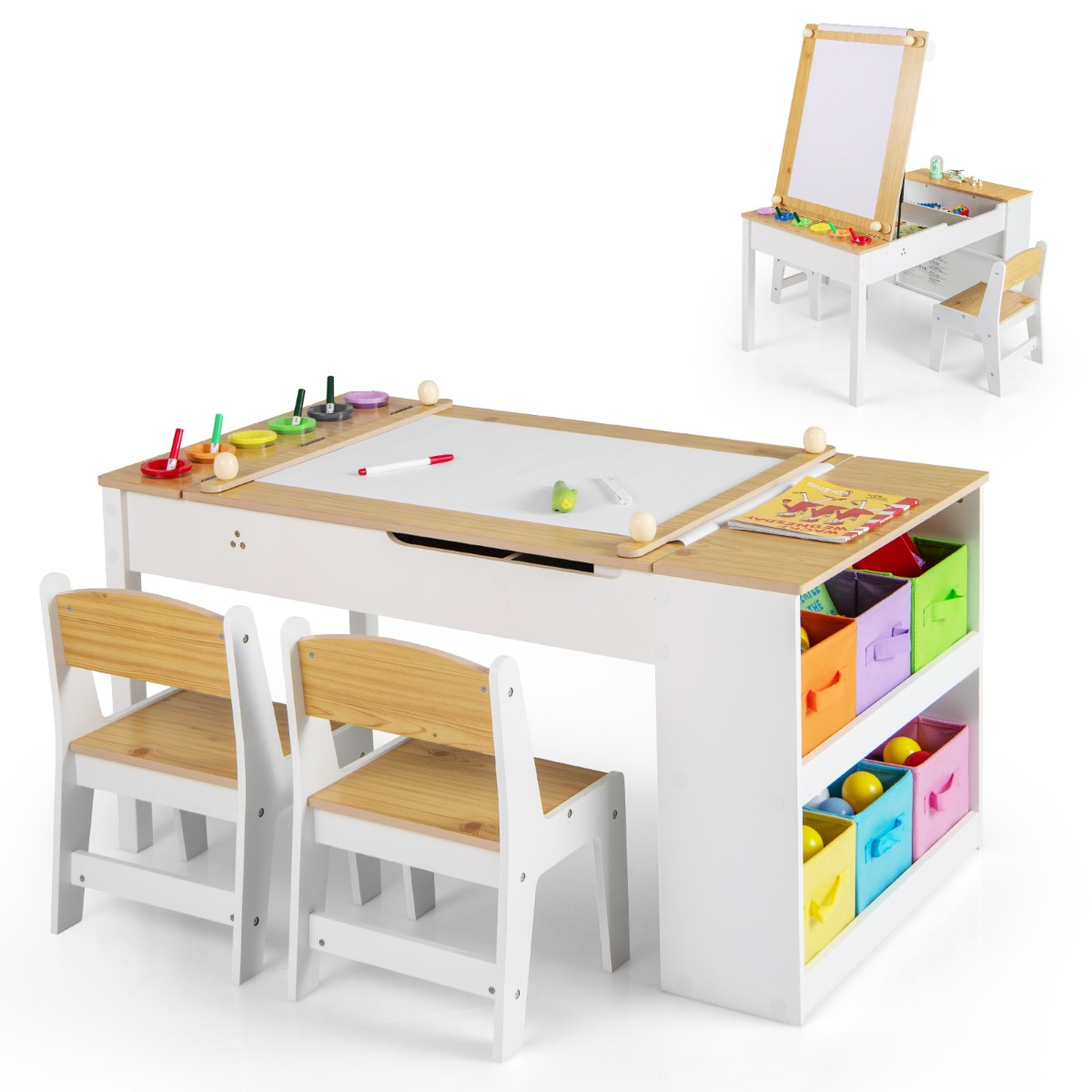 Laste kunstilaud ja easel komplekt 2 tooliga naturaalne