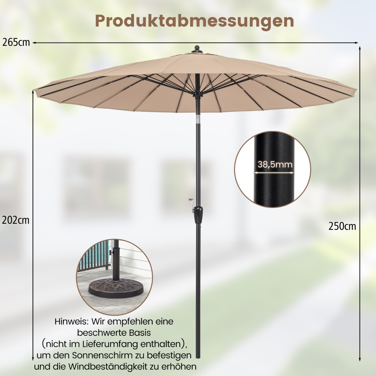 Päikesevari 265 cm aiavari vändaga avamisekssulgemiseks mõlemale poole 30 kallutatav pruun