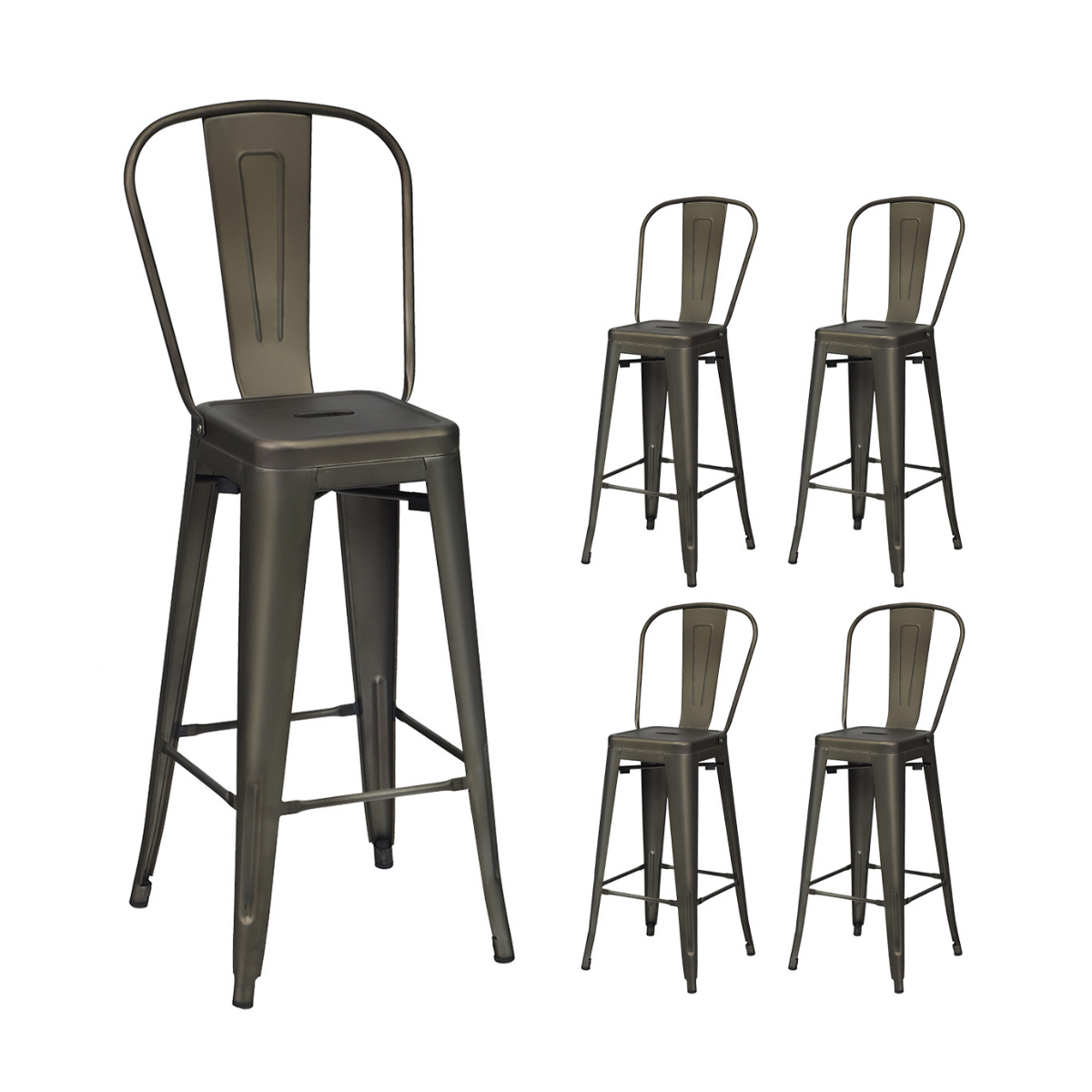 4 restoranitooli komplekt eemaldatava seljatoe ja jalatugedega, metallist toolid, punane messing