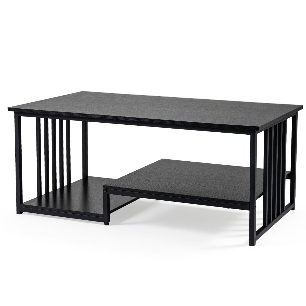 Ristkülikukujuline kohvilaud kahe riiuli ja tugeva metallraamiga. Moodne aktsentlaud, must.