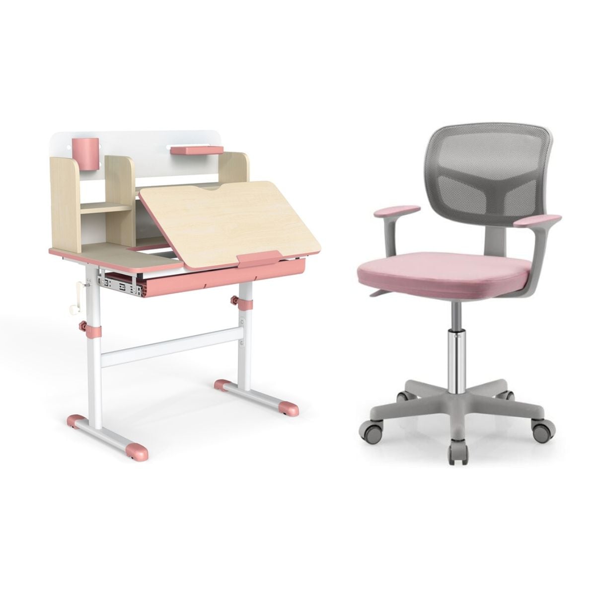 Kõrgus-reguleeritav laste koolilaud ja ergonoomiline koolitool, õppelaud ja noortetool, hall