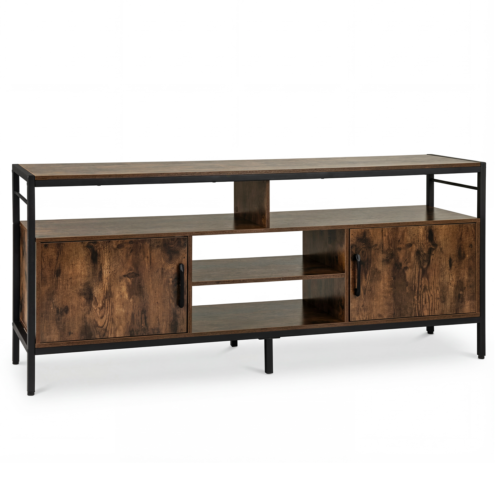 Televiisorialus/madal kapp 65-tollistele teleritele, 2 kapi ja 4 avatud riiuliga, maalähedane pruun