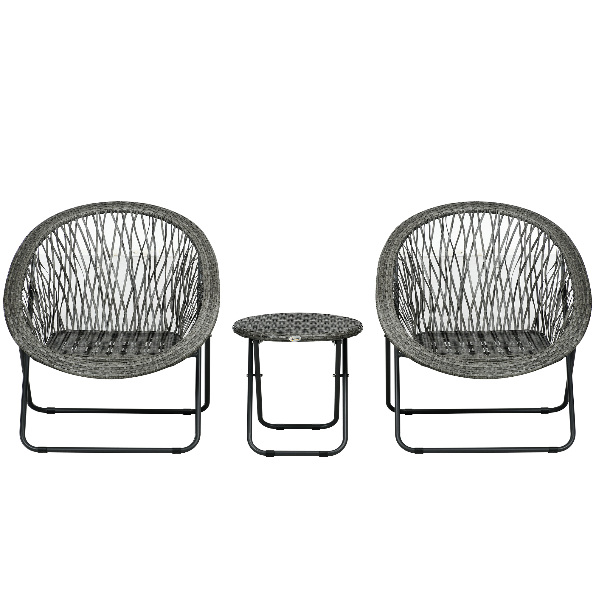 Aiamööbli komplekt, 3-osaline, rotangi imitatsioon, 2 tooli, 1 laud, kokkupandav, hall