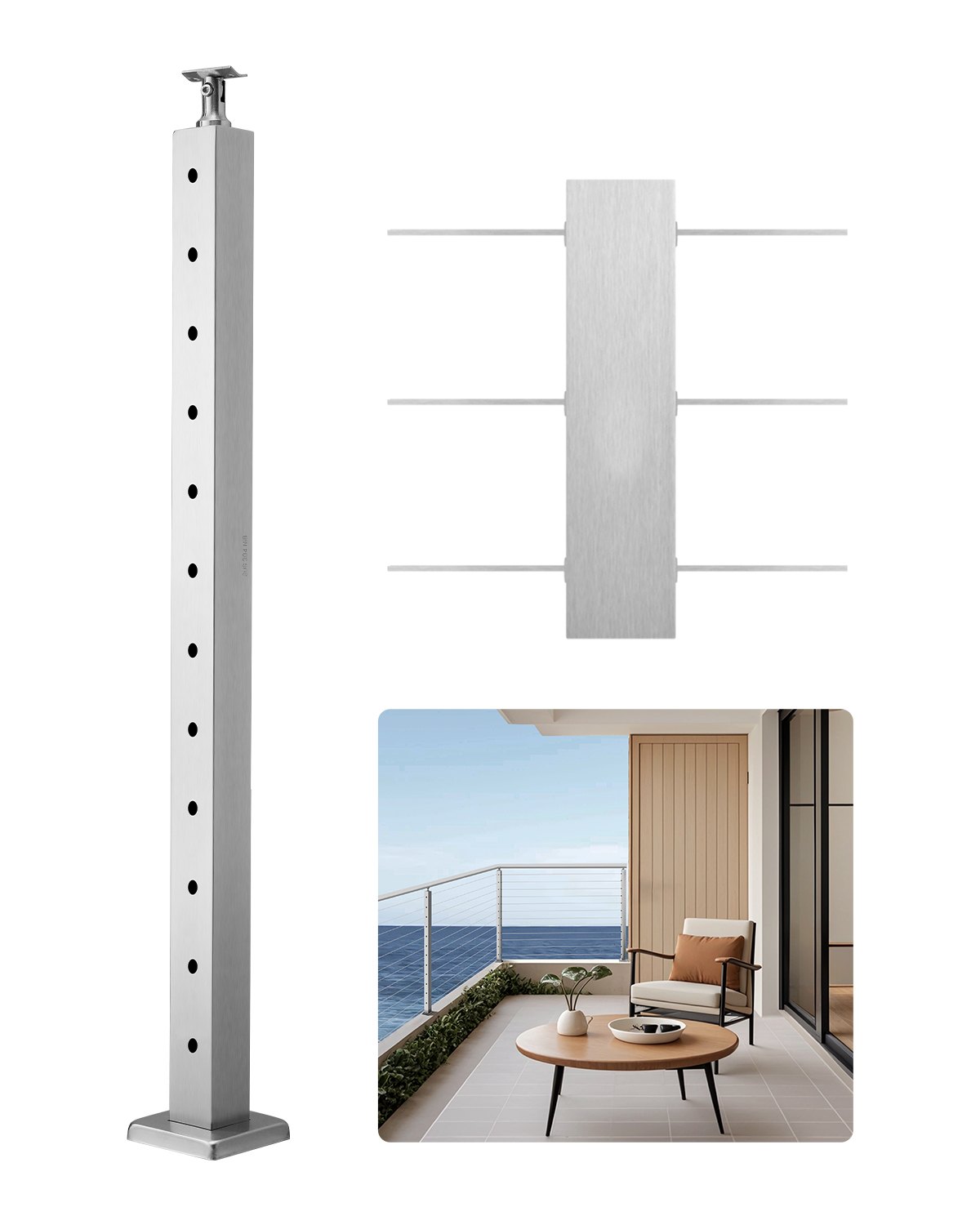 Kaabelpiirdepost 107 x 5 1 x 5 1 cm tasapinnalised trepipostid 1 tk roostevabast terasest kaabelpiirdeposti eelpuuritud