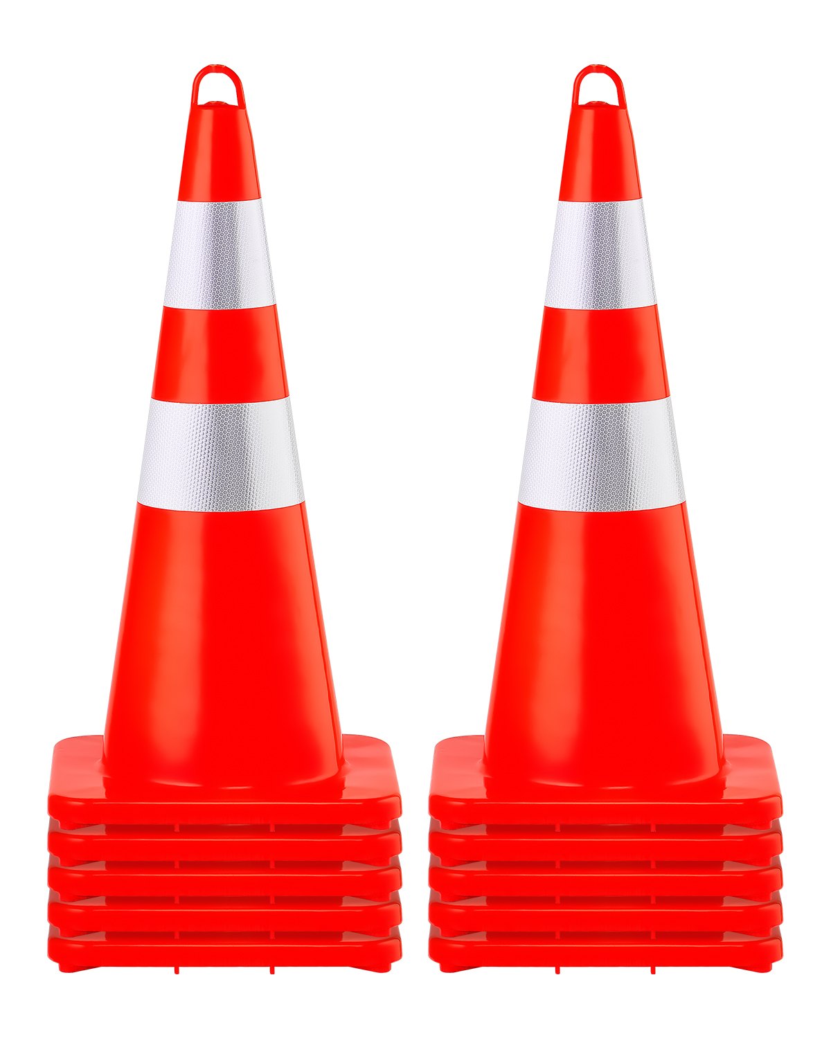 Ohutuskoonused, 10 tk 28" liikluskoonuseid, oranžid PVC-konstruktsiooniga koonused, 2 helkurkraega liikluskoonust raskusega aluse ja käeshoitava rõngaga, mida kasutatakse liikluse korraldamiseks, parkimiseks sissesõiduteel