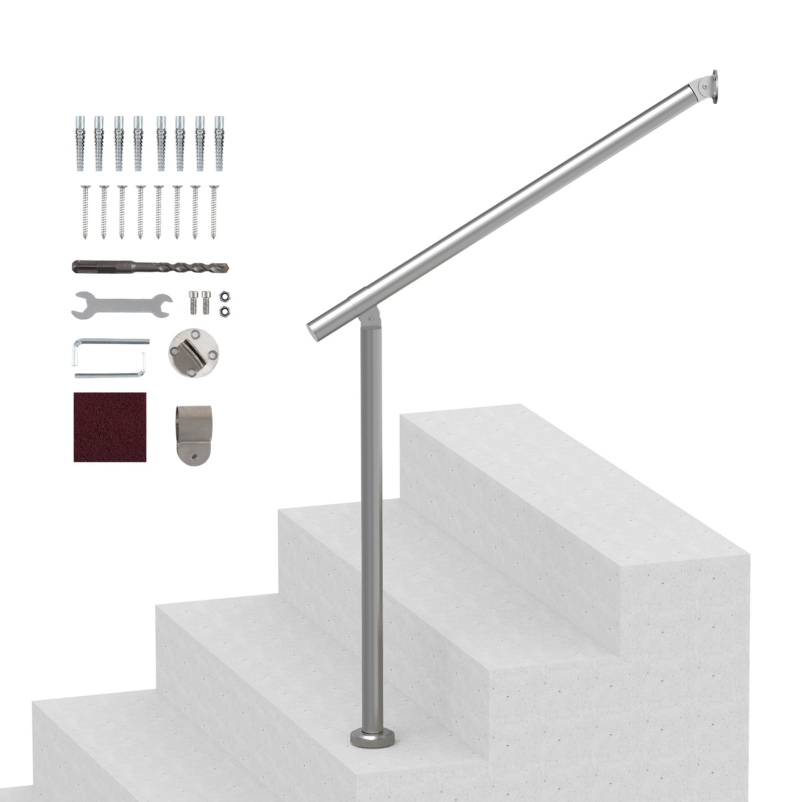 Käsipuud õuetreppidele 80 cm/80 cm terrassikäsipuu komplekt seinale ja põrandale kinnitamiseks käsipuud õuetreppidele