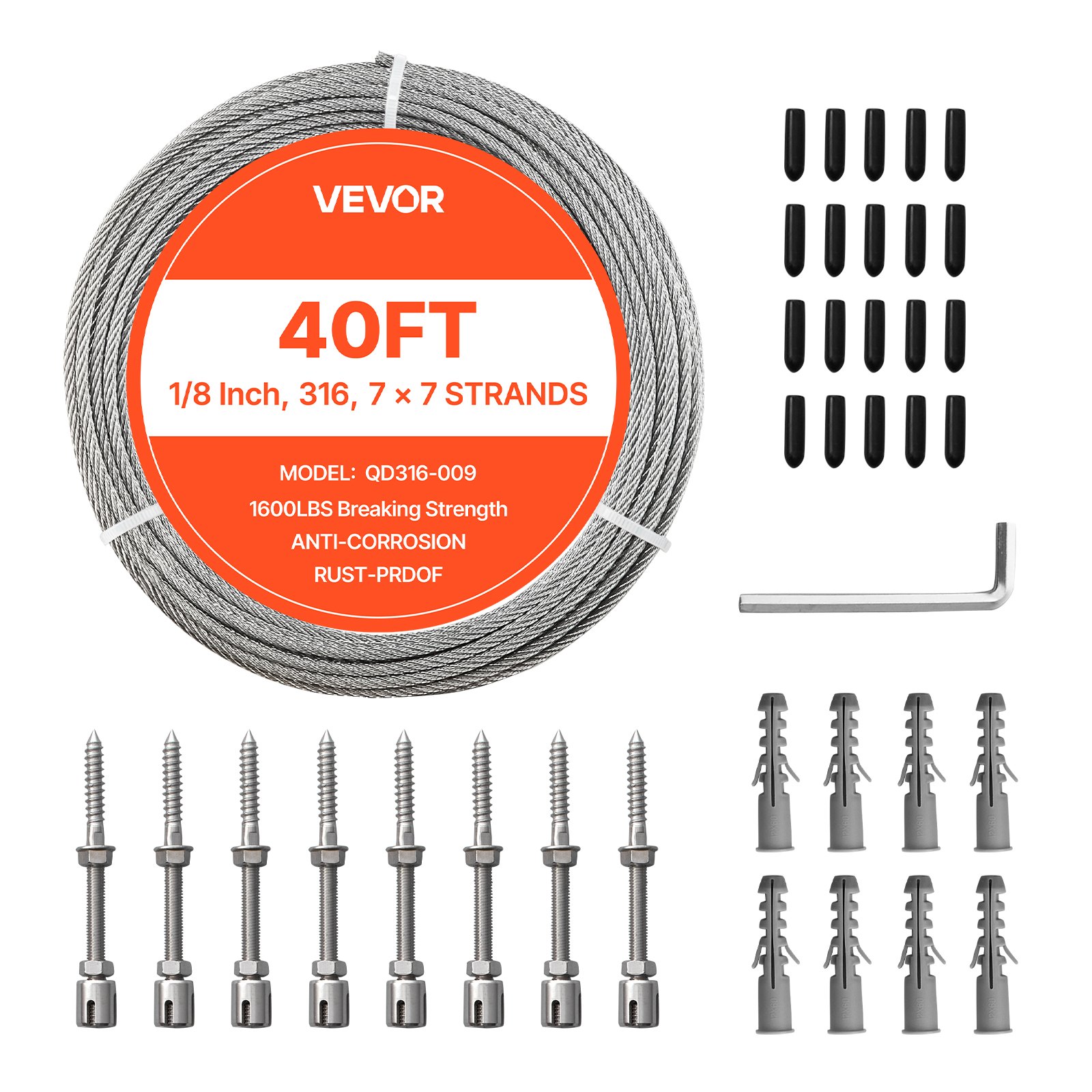 3 2 mm trossikomplekt 12 2 m pikk 316 roostevabast terasest tross tõmbetugevus 7 1 kN 7 x 7 kiudne konstruktsioon