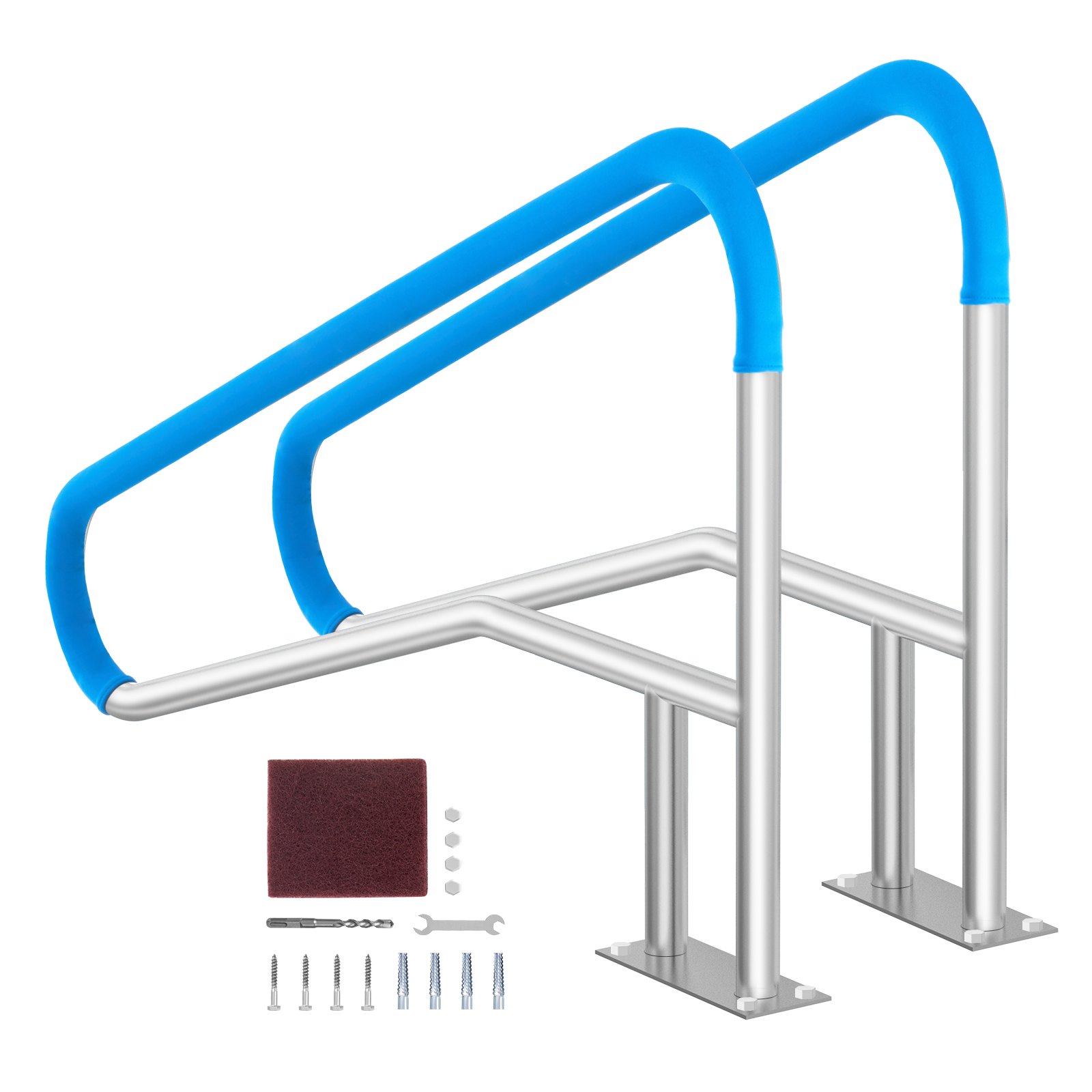 Basseini käsipuu 2 tk 140 x 81 3 cm basseini käsipuud roostevabast terasest alusplaadiga sise-/välisbasseinidele