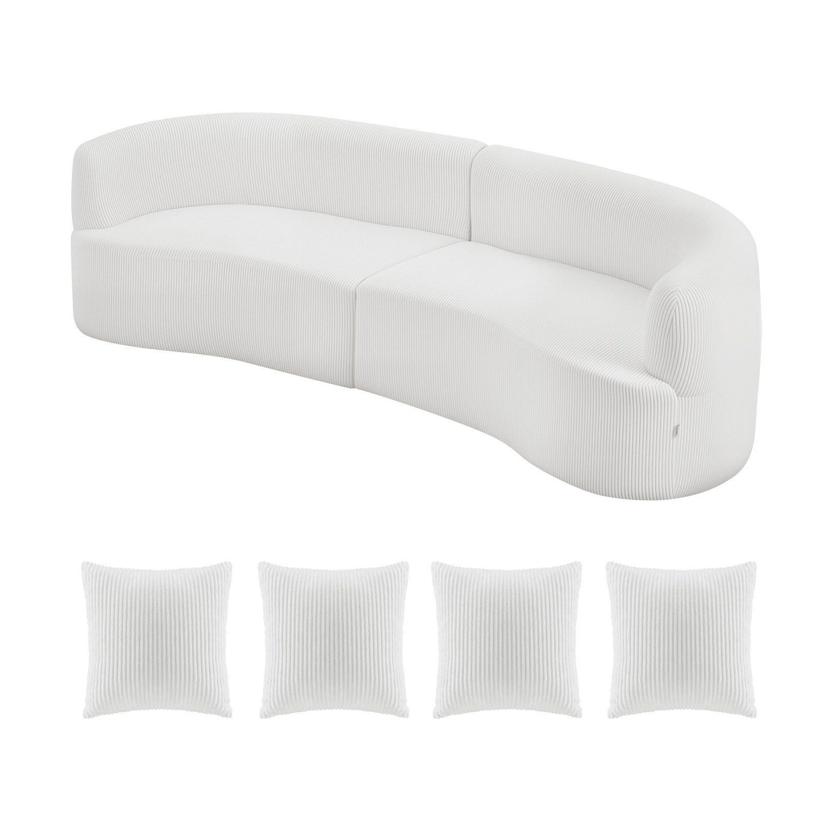 2840 mm kumer mooduldiivan, moodne luksuslik sektsioondiivan 4 padjaga, ülisuur pilveplüüsist kordvelvetist diivan laia ja sügava istmega, elutuppa, magamistuppa, korterisse, kontorisse, valge