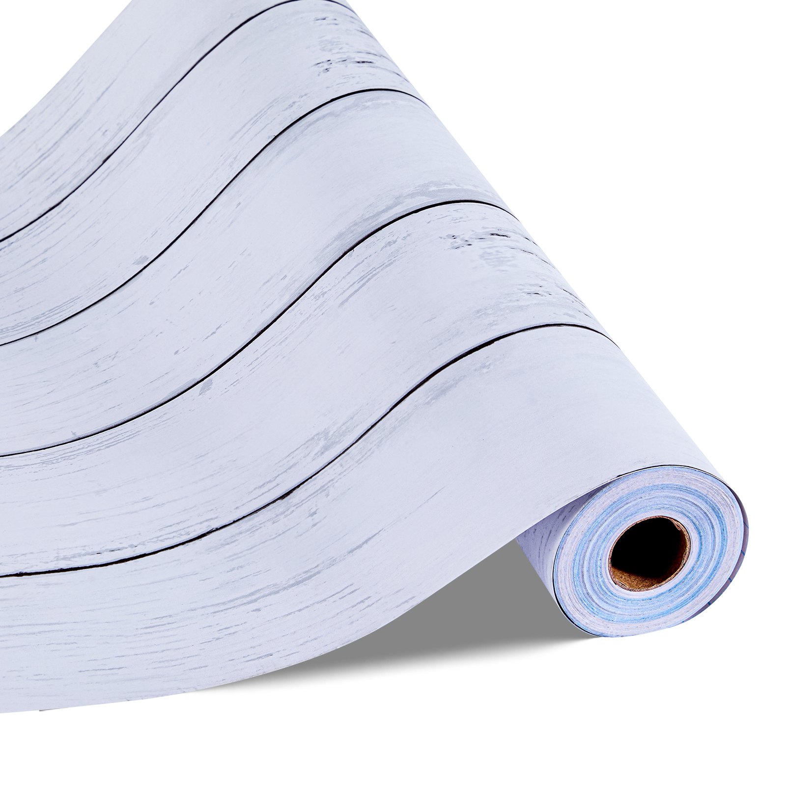 Kooritav ja kleebitav tapeet, 45 cm x 15 m kontaktpaber, valge puidutekstuuriga