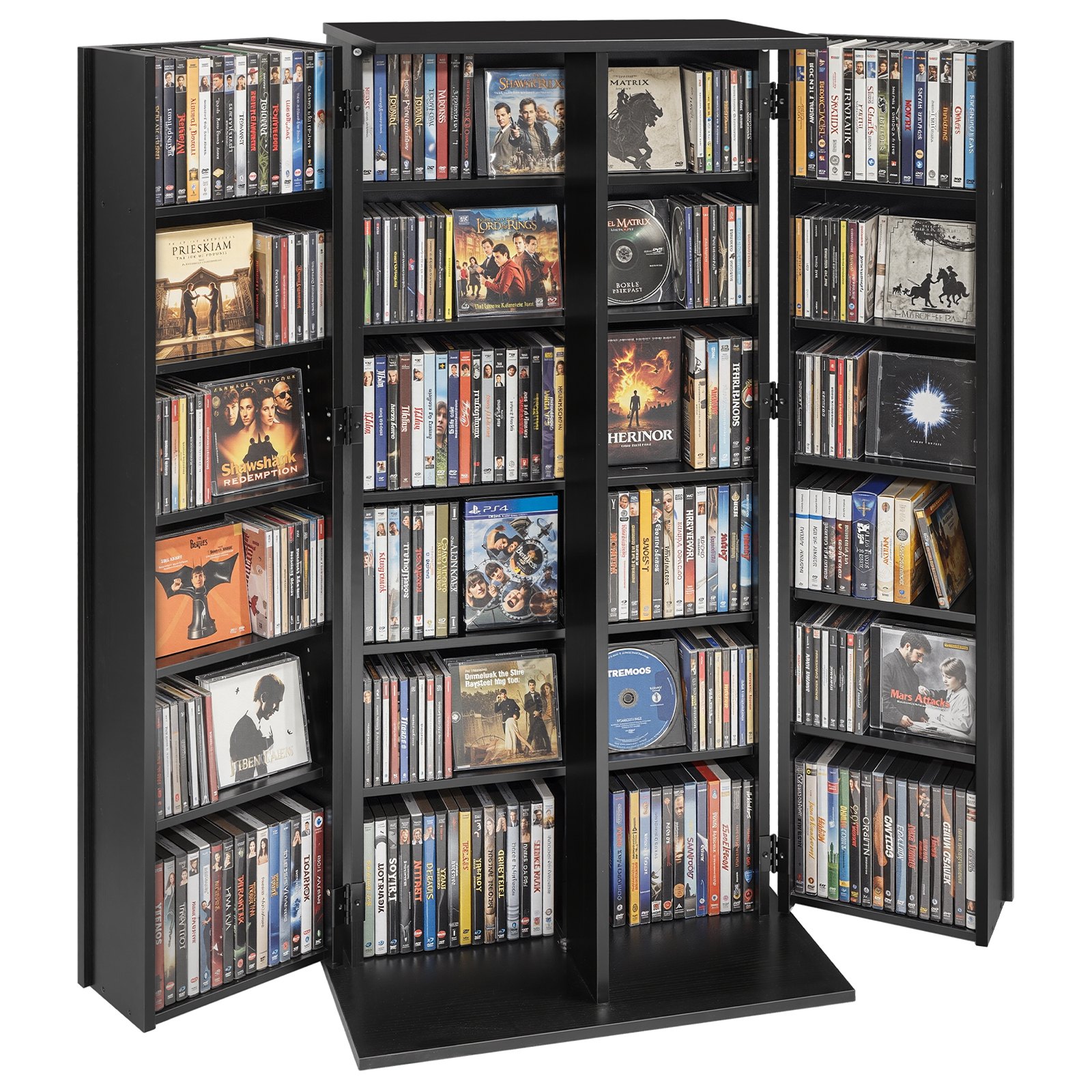 Meediumikapp, 6-tasandiline DVD-riiuliga korraldaja, 610 x 368 x 1270 mm Multimeedia hoiustamise korraldaja CD-dele, DVD-dele, raamatutele, mängudele, CD-riiul elutuppa, kodukontorisse, salvestusruumi, must