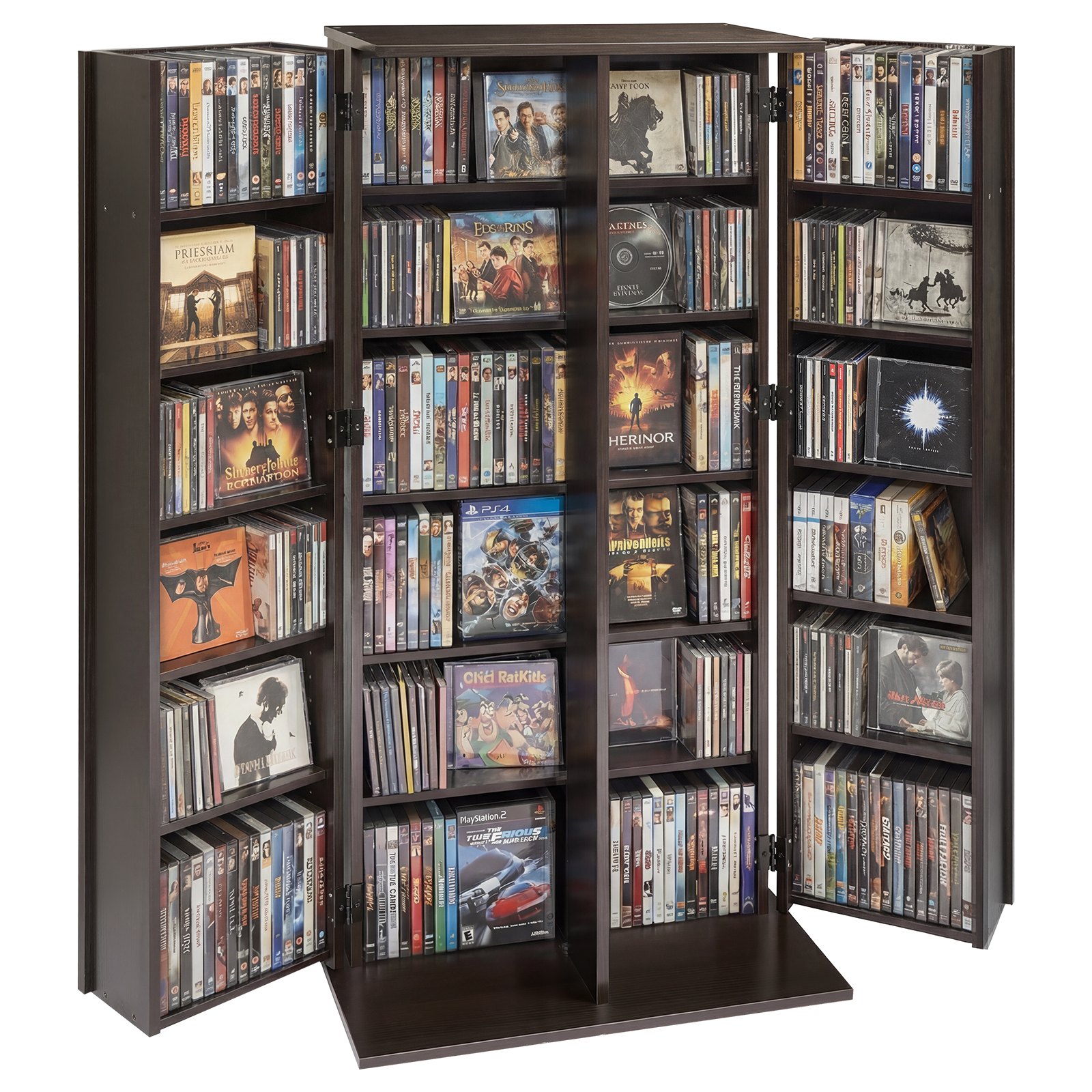 Meediumikapp, 6-tasandiline DVD-riiuliga korraldaja, 610 x 368 x 1270 mm Multimeedia hoiustamise korraldaja CD-dele, DVD-dele, raamatutele, mängudele, CD-riiul elutuppa, kodukontorisse, salvestusruumi, pruun