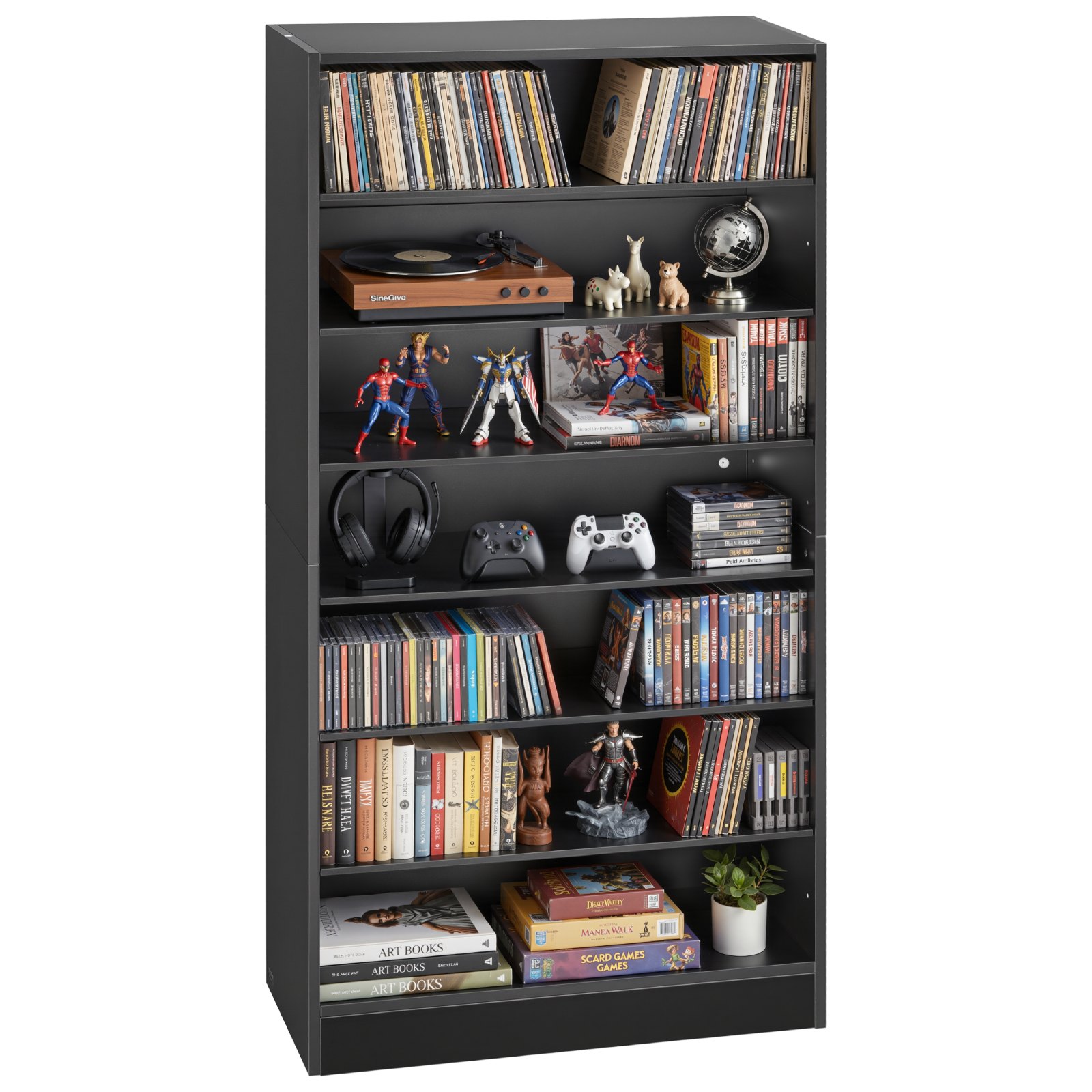 Meediumikapp, 7-tasandiline DVD-riiuliga korraldaja, 70 x 30 x 140 cm multimeedia hoiustamise korraldaja CD-dele, DVD-dele, raamatutele ja mängudele, CD-riiul elutuppa, kodukontorisse, salvestusruumi