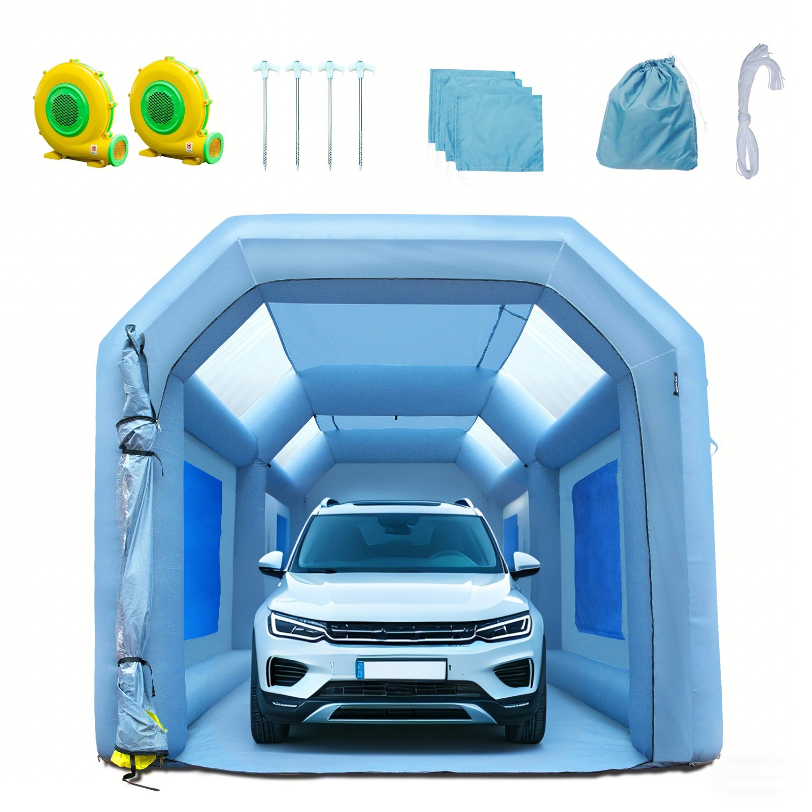 Täispuhutav värvimiskabiin auto värvimiseks telk 610 cm x 305 cm x 244 cm filtrisüsteem 2 puhurit