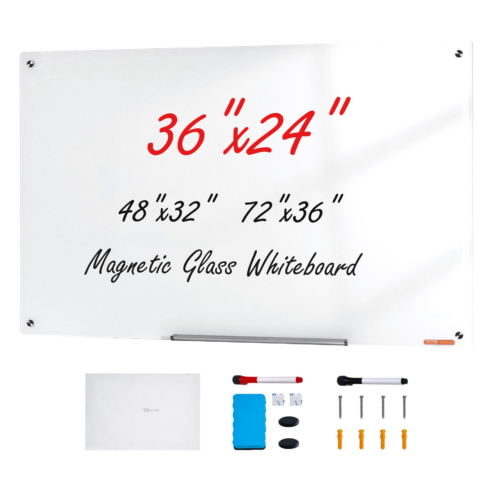 Magnetiline klaasist tahvel kustutustahvel 900 x 600 mm seinale kinnitatav suur valge raamita klaastahvel markeraluse