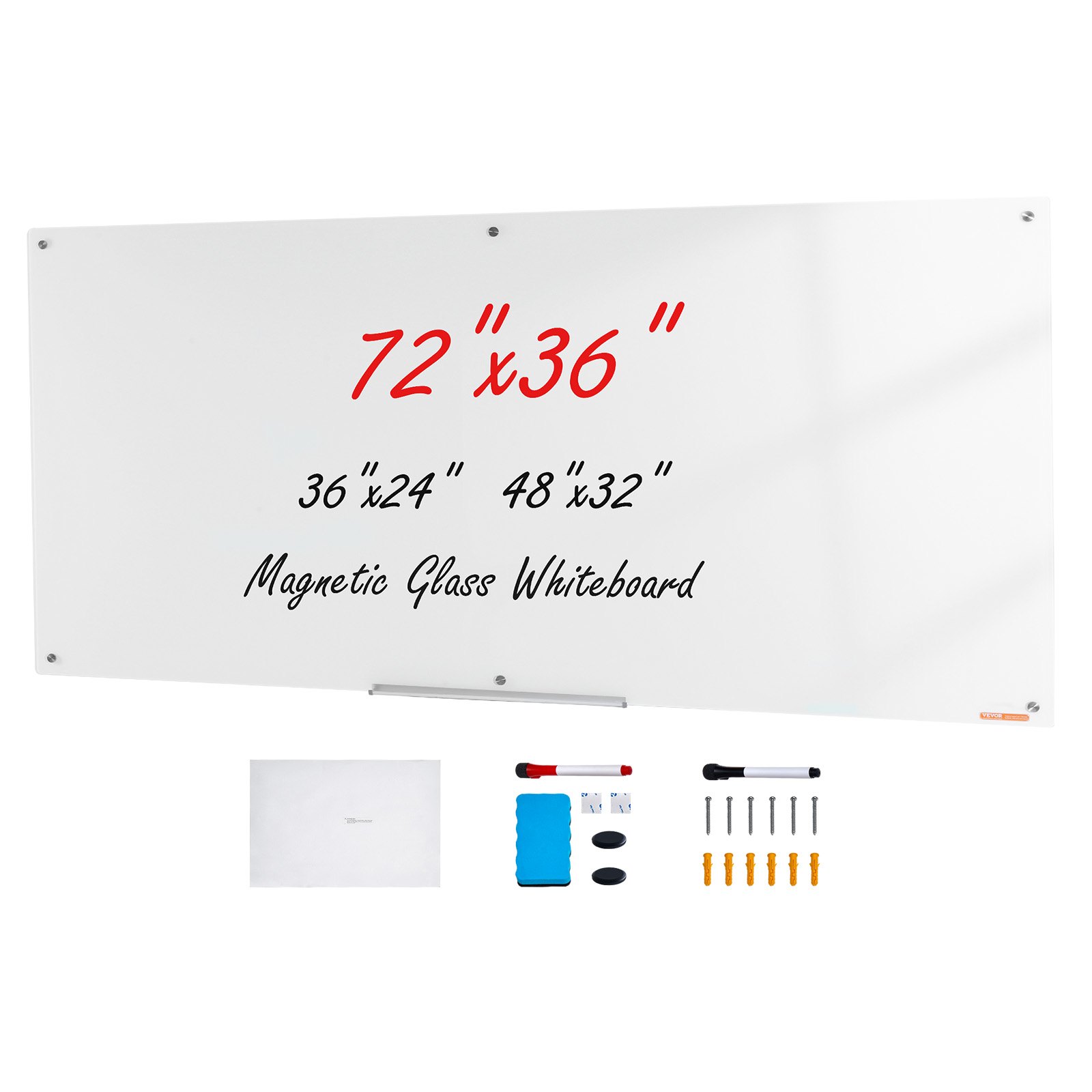 Magnetiline klaastahvel, 1,8 m x 91,4 cm, valge, markeririiuliga