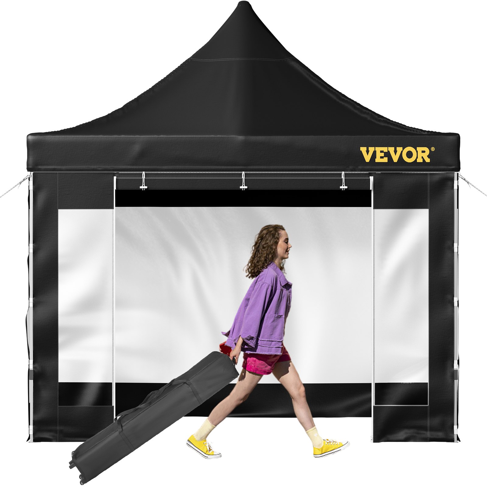 Pop-up aiapaviljon (3x3 m), eemaldatavad küljeseinad, veekindel, ratastega kandekott, must