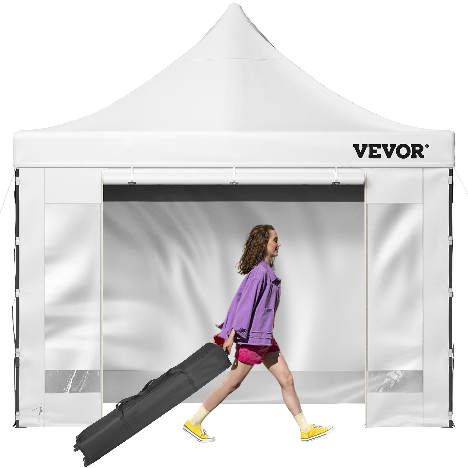 Pop-up aiapaviljon (3x3 m), eemaldatavad küljeseinad, veekindel, ratastega kandekott, valge