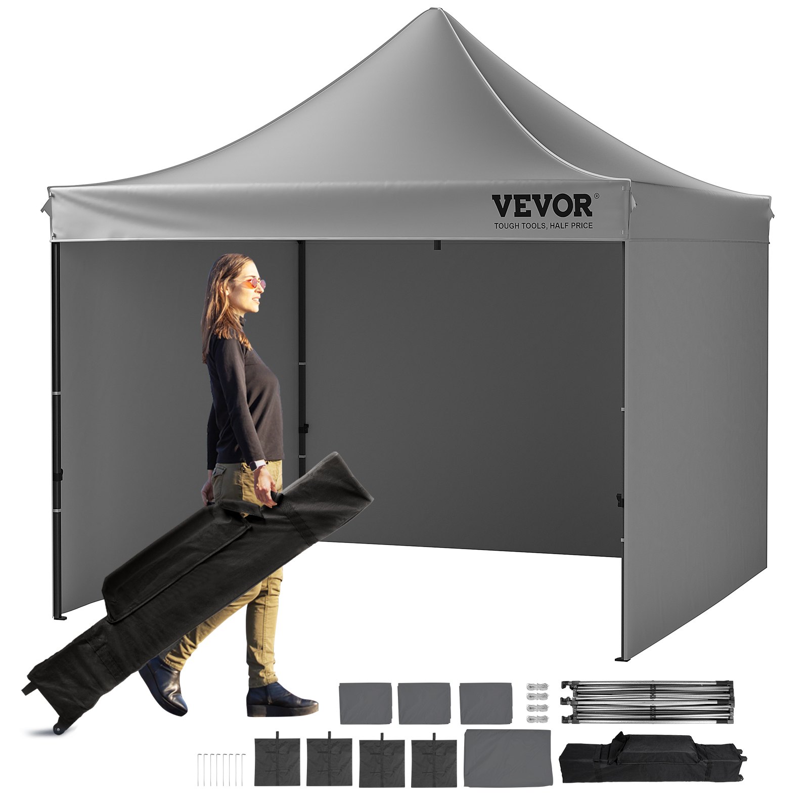 Pop-up aiapaviljon (3x3 m), eemaldatavate küljeseintega, tumehall